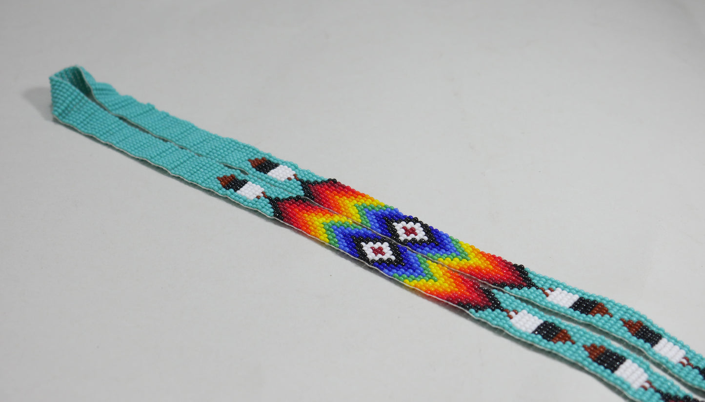 Turquoise beaded lanyard with matching Beaded Earrings, Native American Lanyard, beaded badge holder,ID card holder