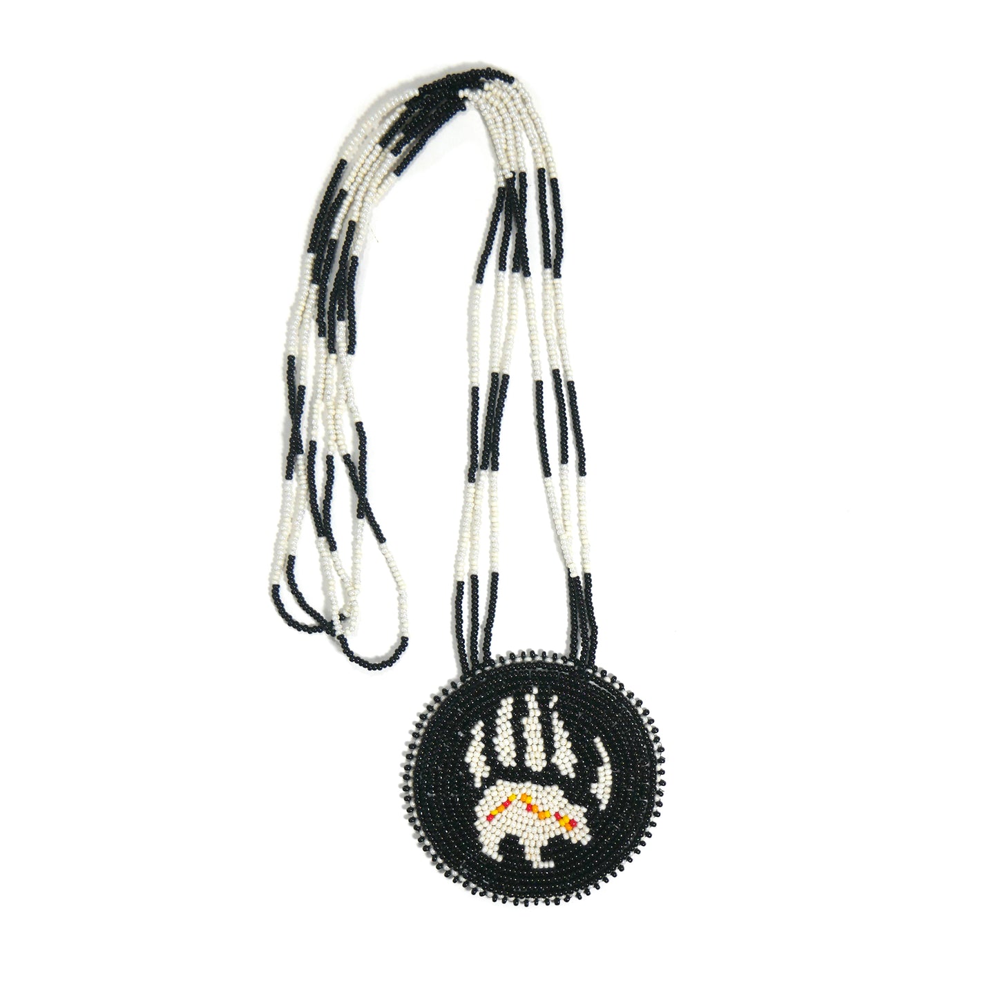 Cream Native American Bear-paw Beaded Medallion Necklace ( Handmade )