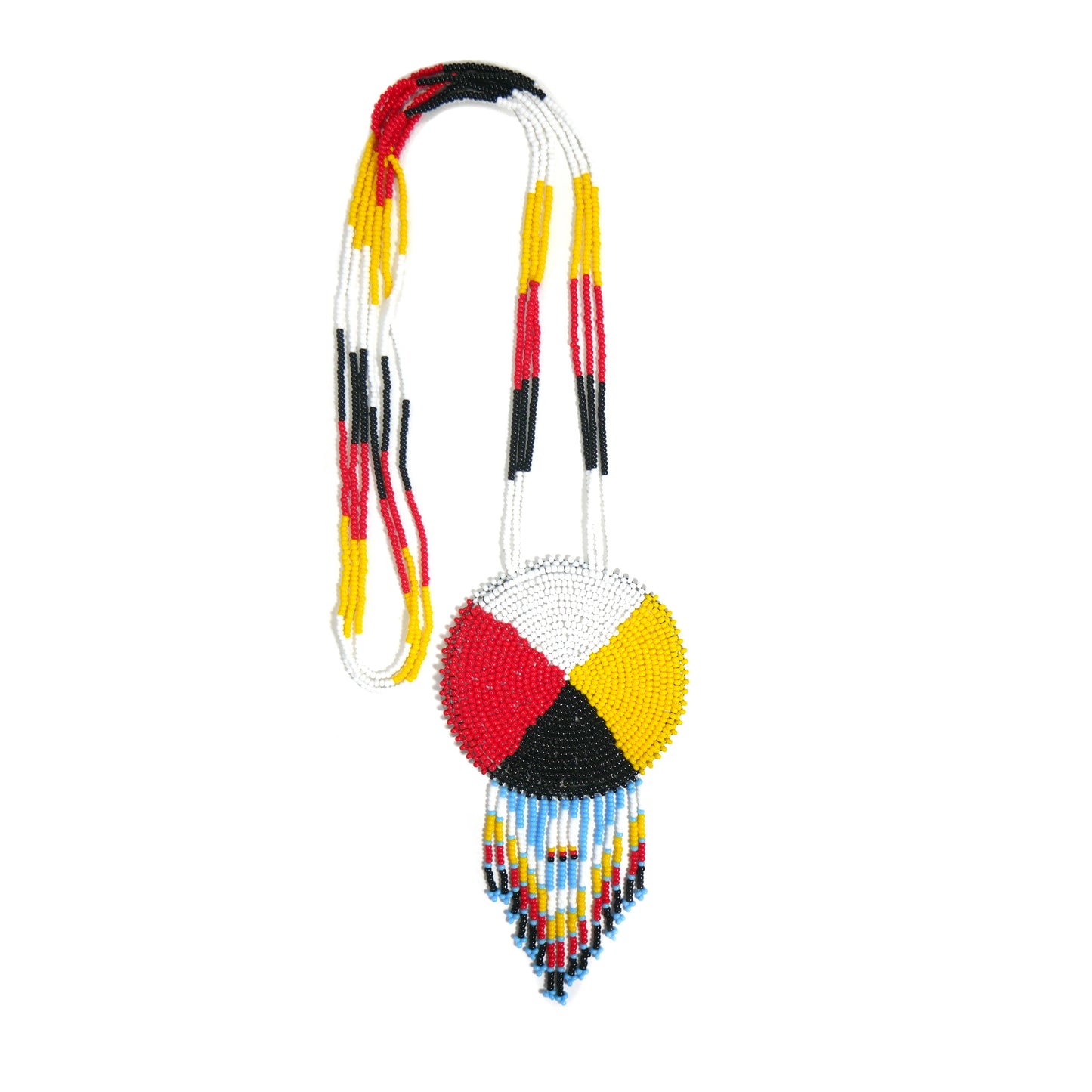 Multi-color Native American 4 Direction Beaded Medallion Necklace ( Handmade )