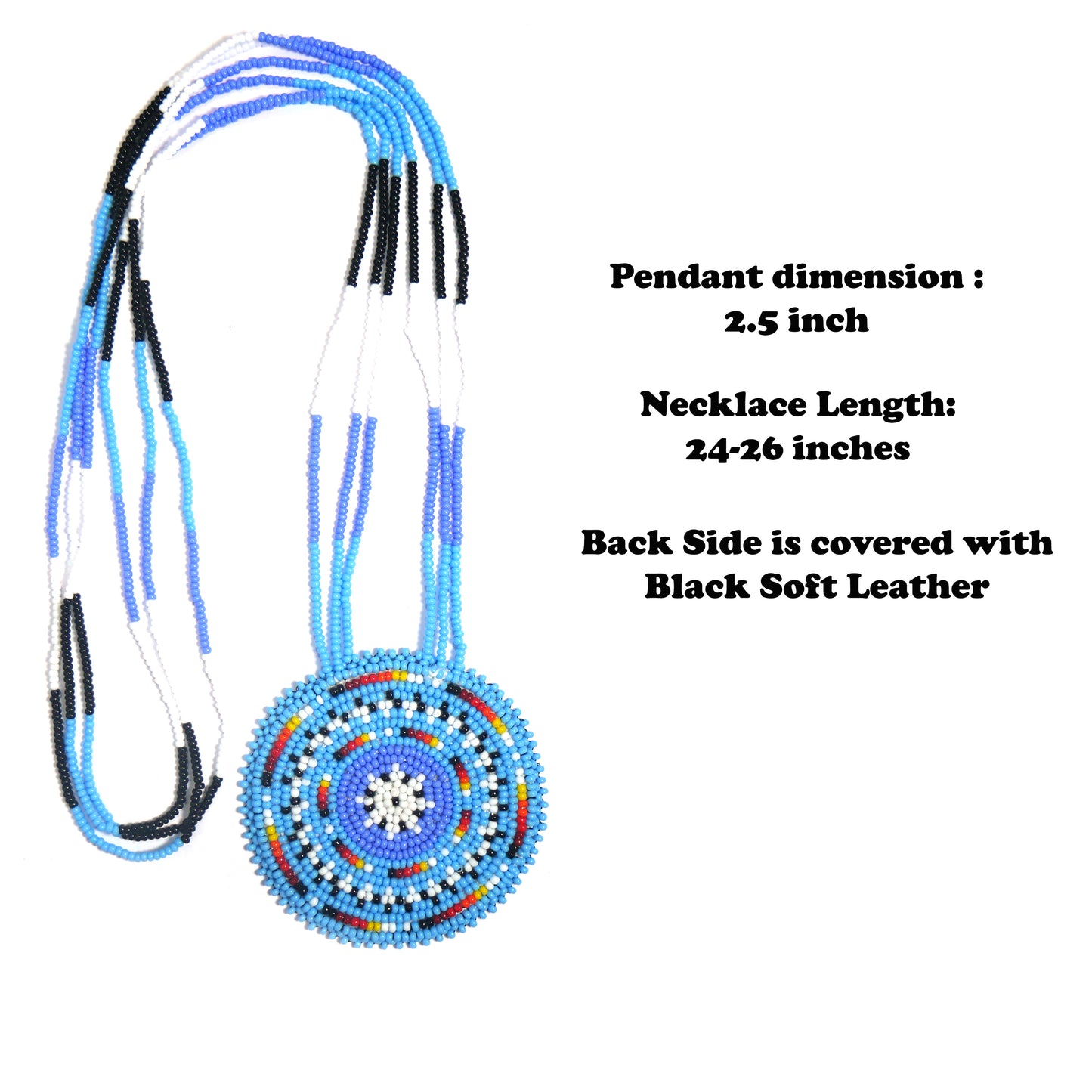 Sky-Blue Native American Geometric Beaded Medallion Necklace ( Handmade )