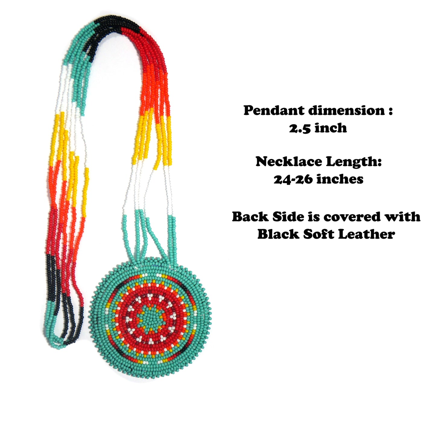 Turquoise Native American Geometric Beaded Medallion Necklace ( Handmade )