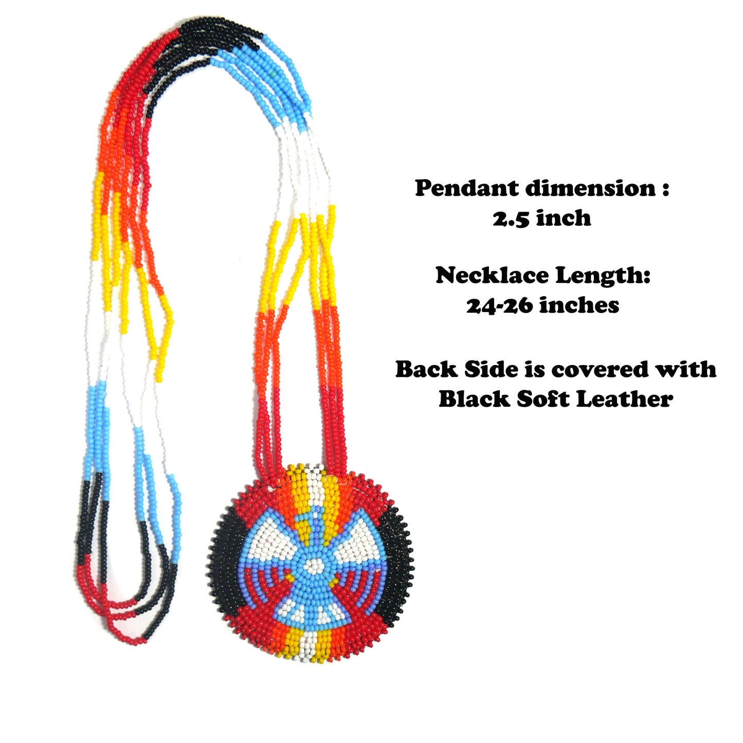 Red-Multi Native American Thunder Bird Beaded Medallion Necklace ( Handmade )
