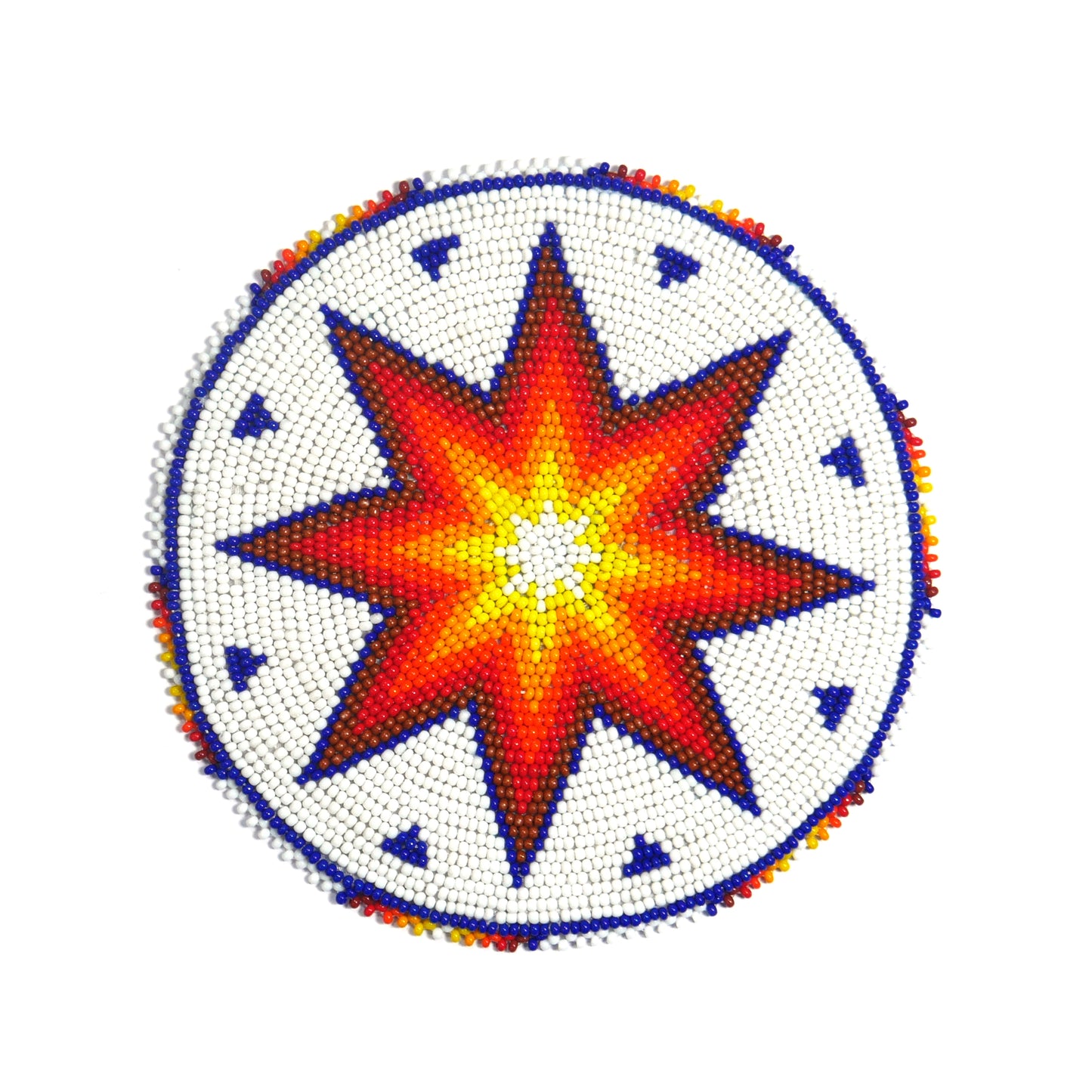 WHITE MORNING STAR - HANDMADE NATIVE AMERICAN BEADED CRAFT APPLIQUE PATCH ROSETTE 5.0 inch