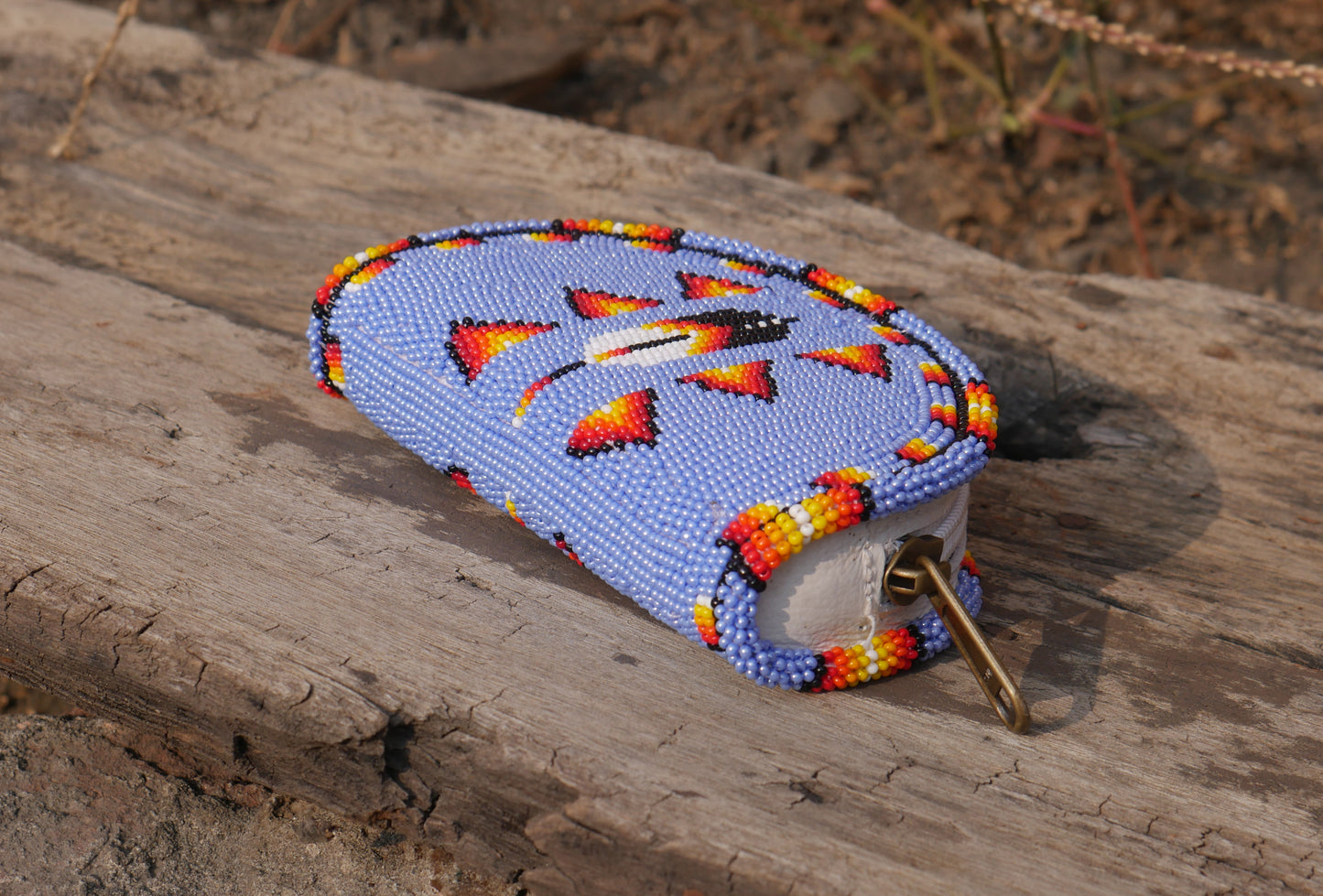 Light Blue Feather Native American Beaded Coin Purse, Change Purse For Women, Zippered Change Pouch Wallet, Small Leather Pouch, designer key pouch