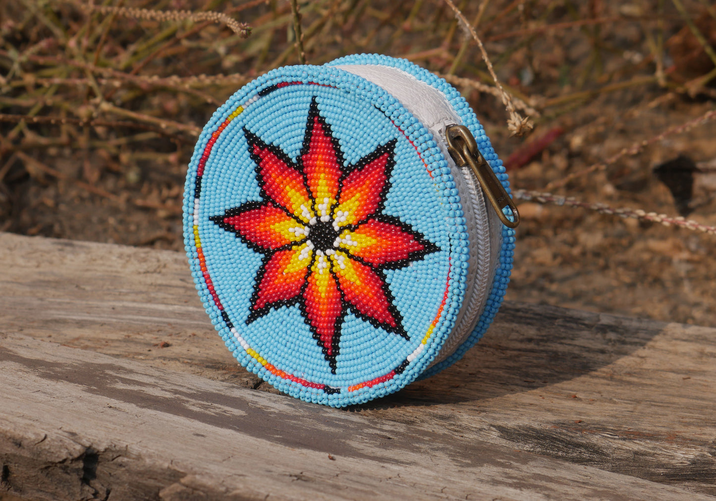 sky-Blue Star Native American Beaded Coin Purse, Change Purse For Women, Zippered Change Pouch Wallet, Small Leather Pouch, designer key pouch