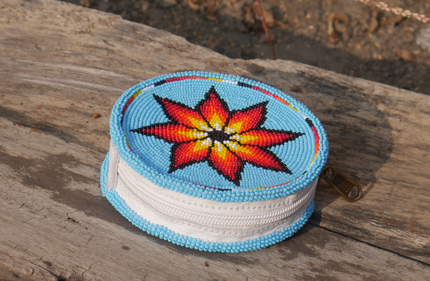 sky-Blue Star Native American Beaded Coin Purse, Change Purse For Women, Zippered Change Pouch Wallet, Small Leather Pouch, designer key pouch