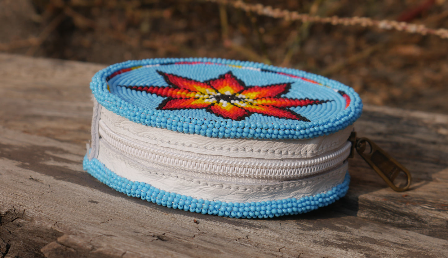 sky-Blue Star Native American Beaded Coin Purse, Change Purse For Women, Zippered Change Pouch Wallet, Small Leather Pouch, designer key pouch
