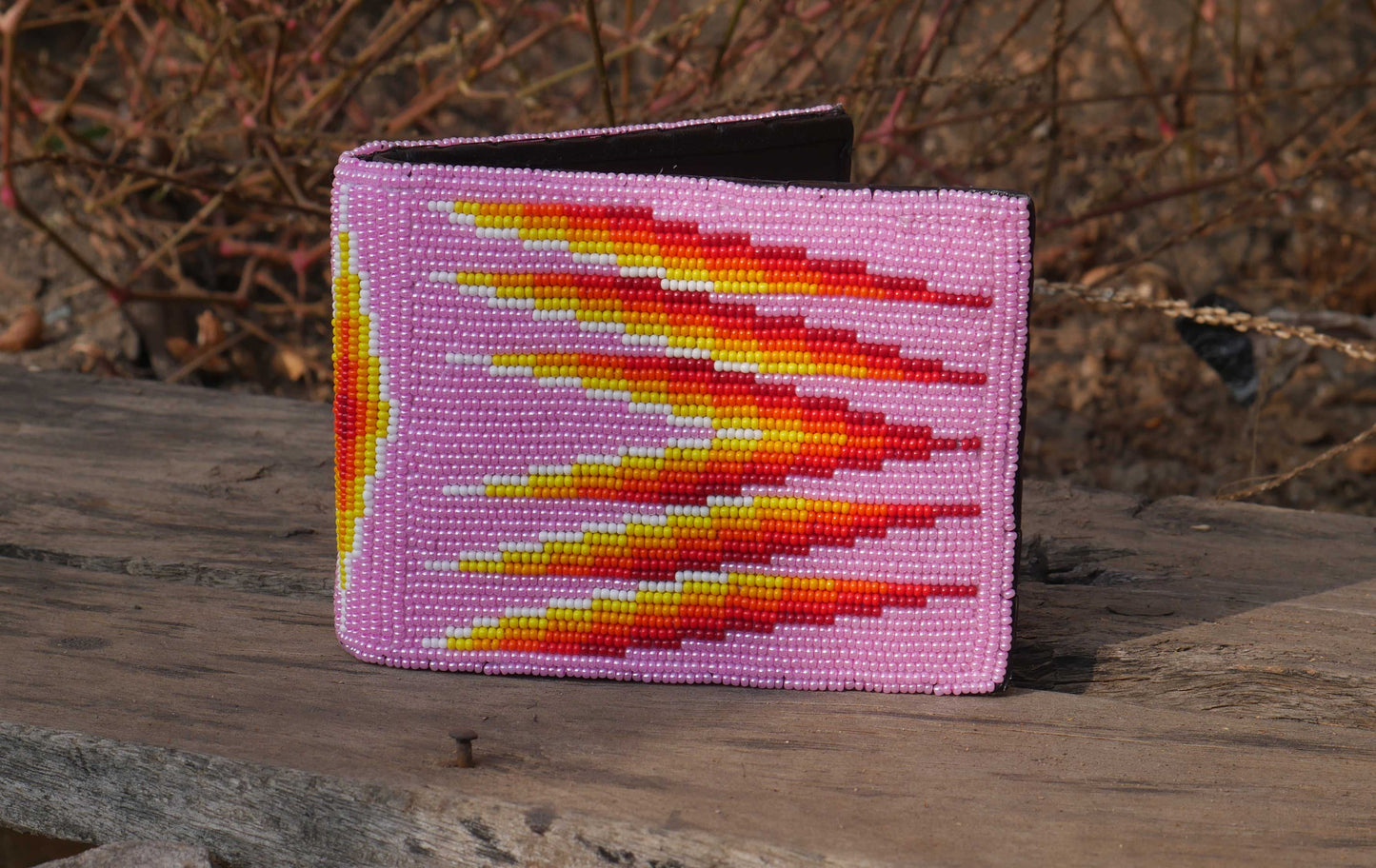 Pink Handmade beaded Leather Wallet seed bead Native American Beadwork| traditional gifts for men and women