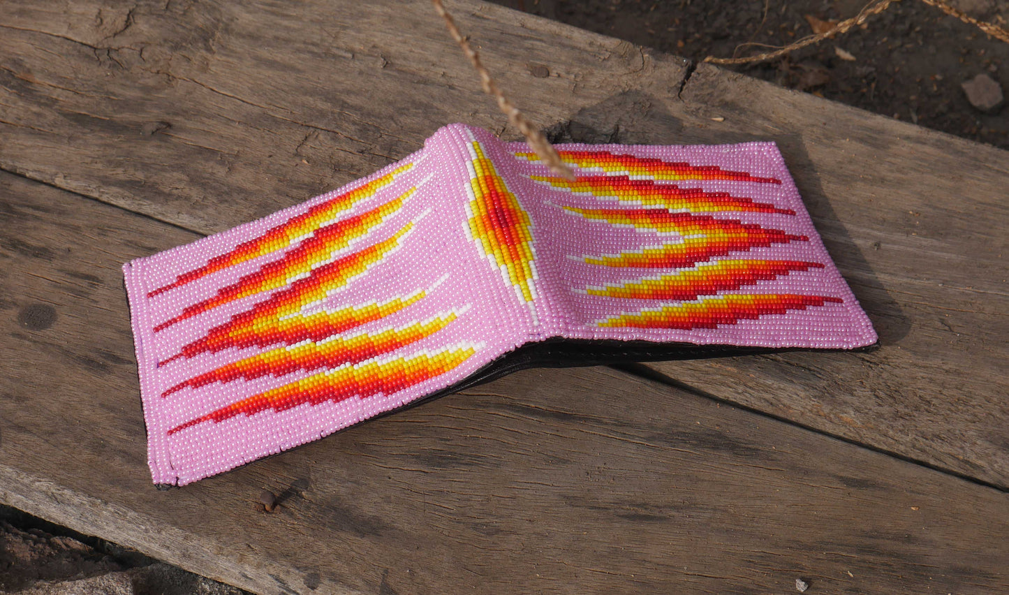 Pink Handmade beaded Leather Wallet seed bead Native American Beadwork| traditional gifts for men and women