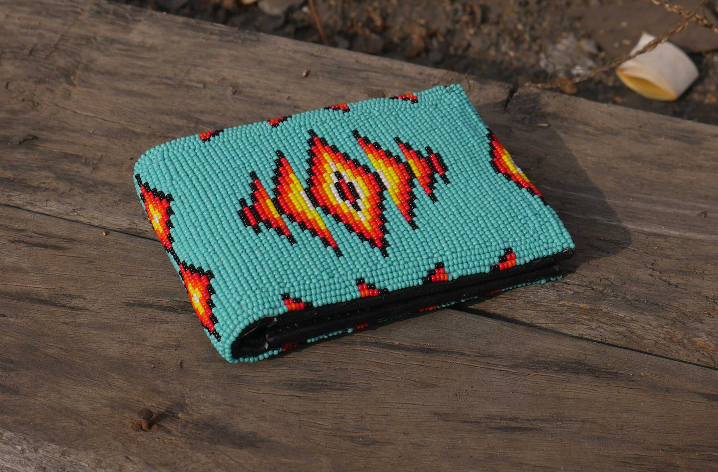 Turquoise Handmade beaded Leather Wallet seed bead Native American Beadwork| traditional gifts for men and women