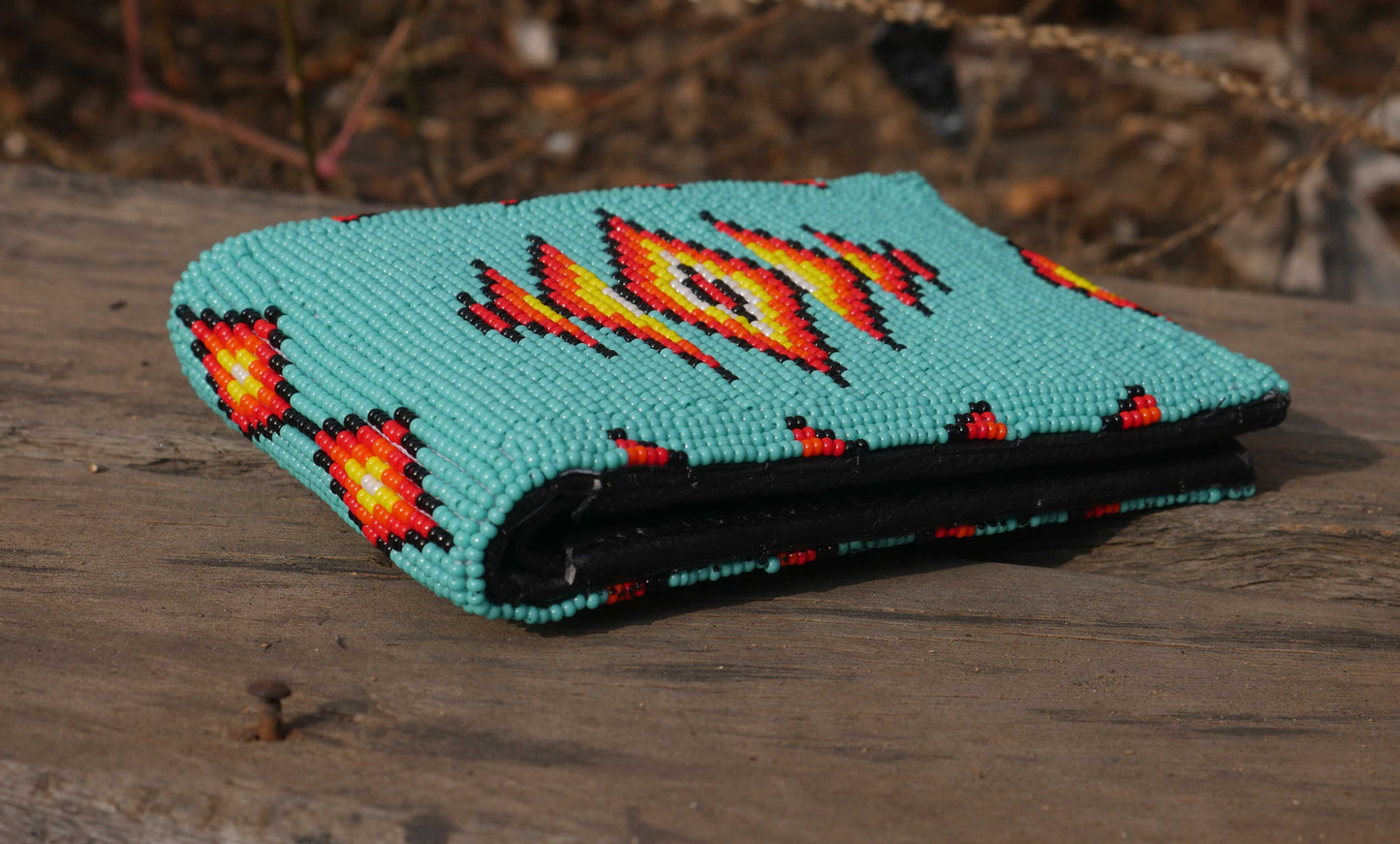 Turquoise Handmade beaded Leather Wallet seed bead Native American Beadwork| traditional gifts for men and women