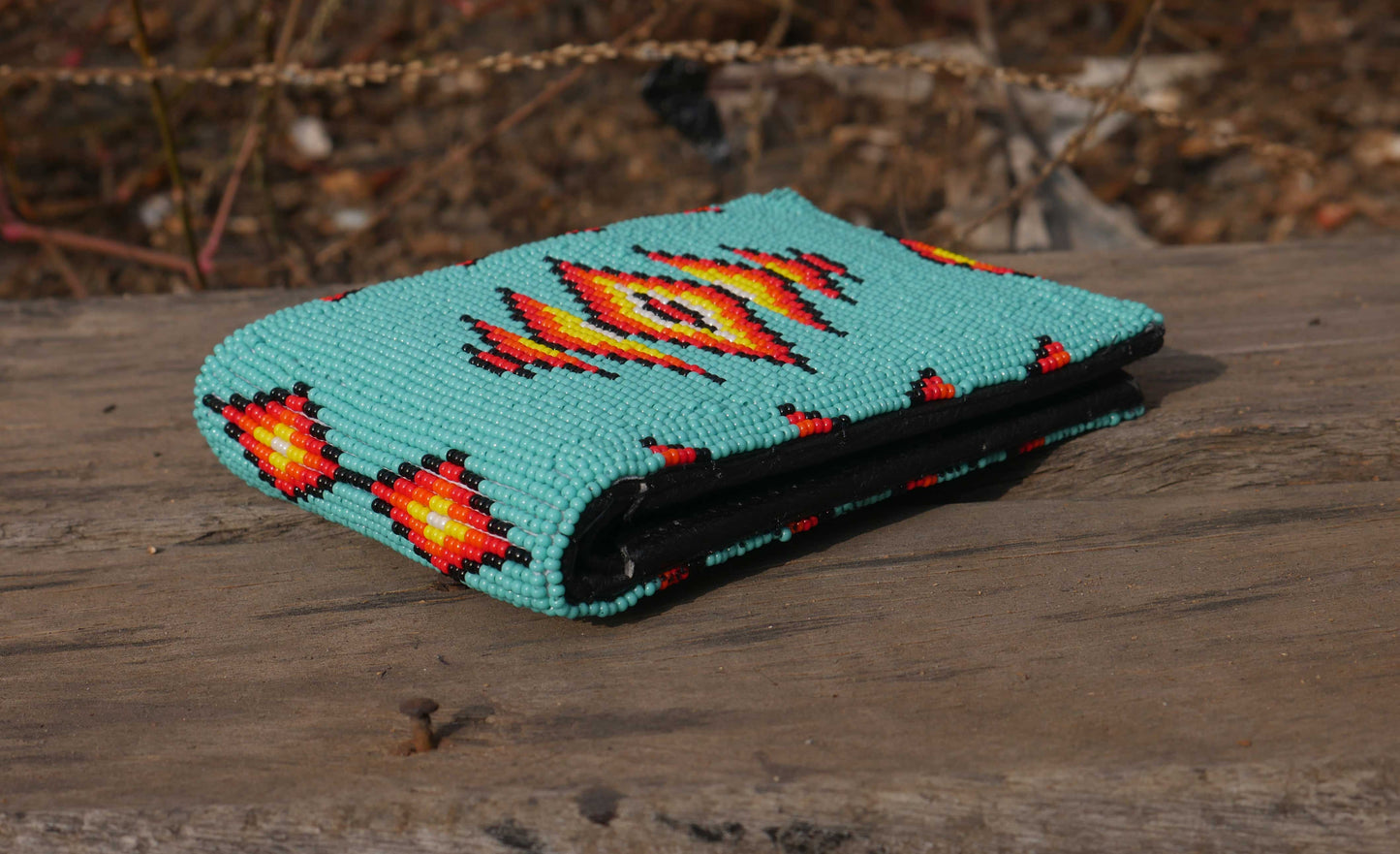 Turquoise Handmade beaded Leather Wallet seed bead Native American Beadwork| traditional gifts for men and women