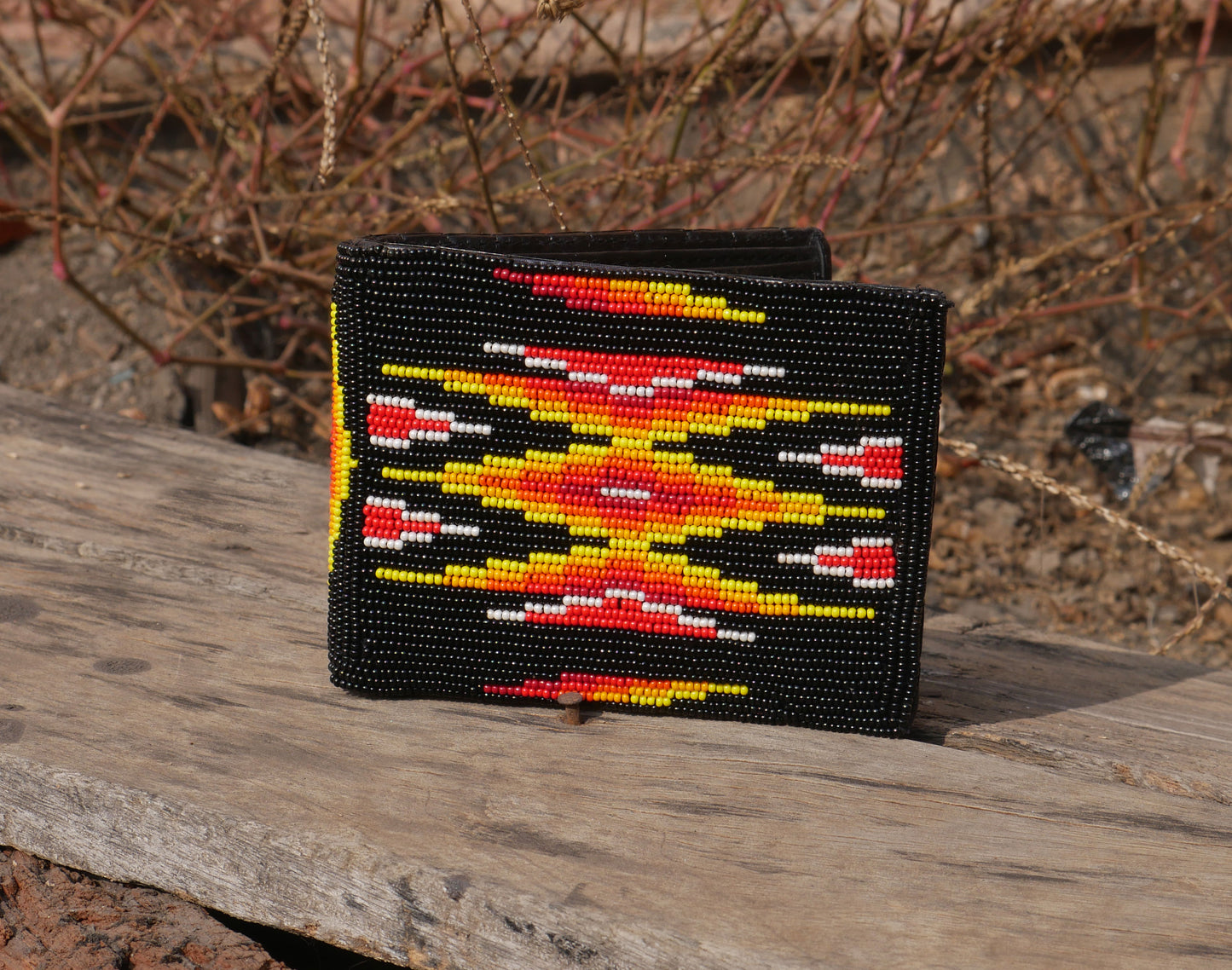 Black Handmade beaded Leather Wallet seed bead Native American handicraft| traditional gifts for men and women