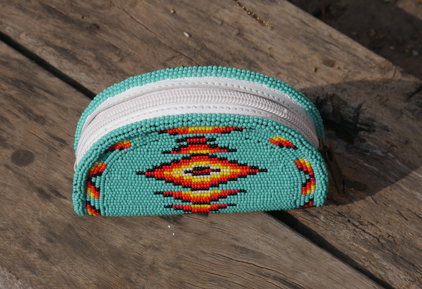Turquoise Native American Beaded Coin Purse, Change Purse For Women, Zippered Change Pouch Wallet, Small Leather Pouch, designer key pouch