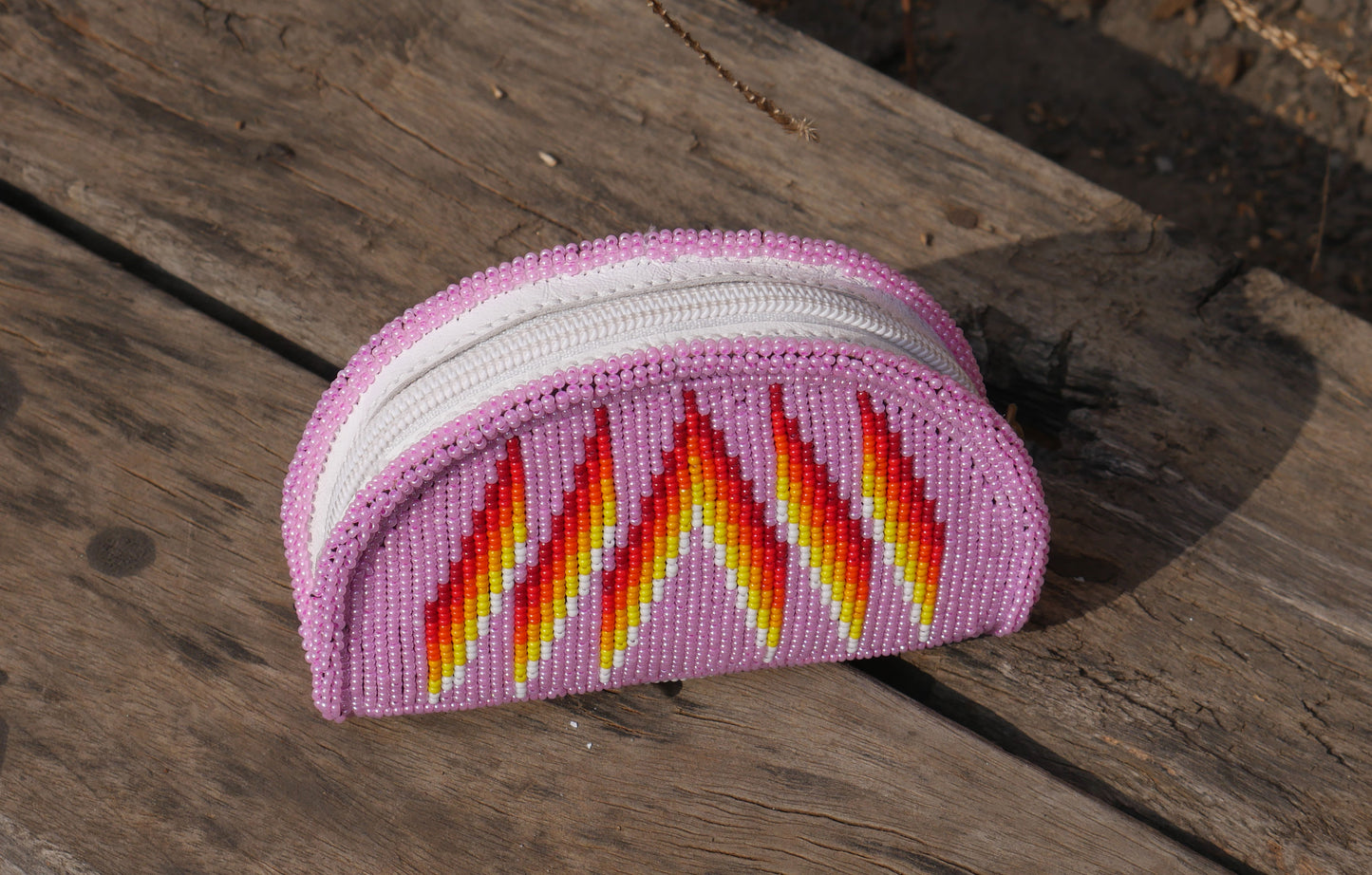 Pink Native American Beaded Coin Purse, Change Purse For Women, Zippered Change Pouch Wallet, Small Leather Pouch, designer key pouch