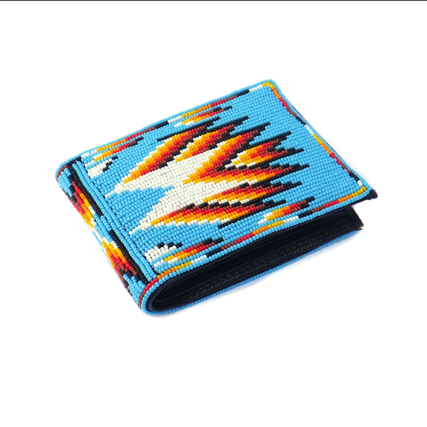 Sky-Blue Handmade beaded Leather Wallet seed bead Native American Beadwork| traditional gifts for men and women