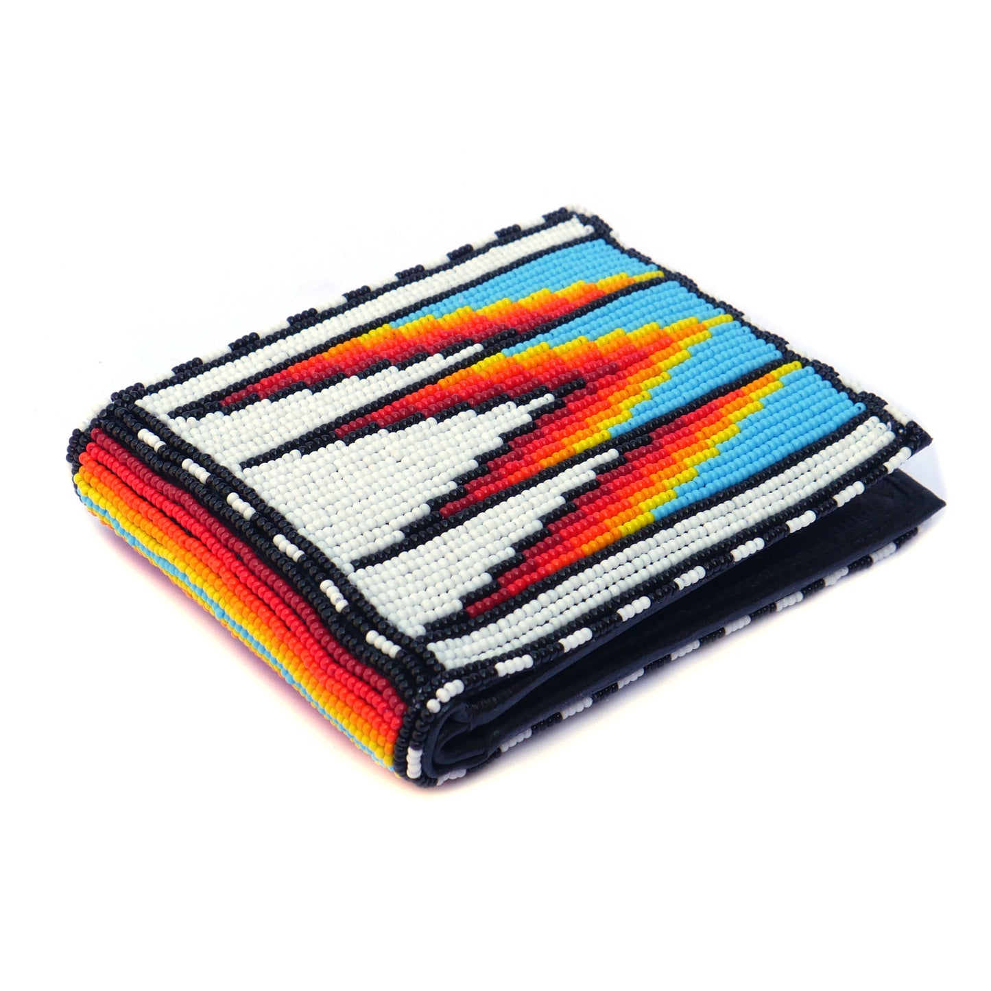 White - Sky-Blue Handmade beaded Leather Wallet seed bead Native American Beadwork| traditional gifts for men and women