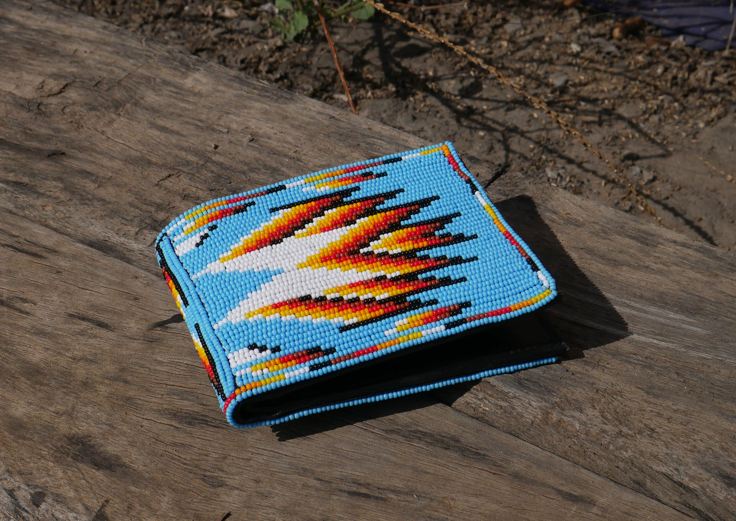 Sky-Blue Handmade beaded Leather Wallet seed bead Native American Beadwork| traditional gifts for men and women