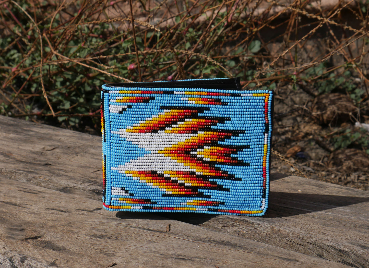 Sky-Blue Handmade beaded Leather Wallet seed bead Native American Beadwork| traditional gifts for men and women