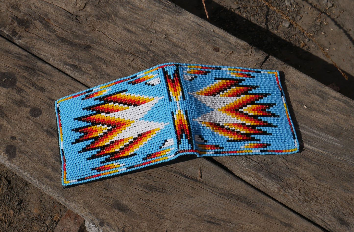Sky-Blue Handmade beaded Leather Wallet seed bead Native American Beadwork| traditional gifts for men and women