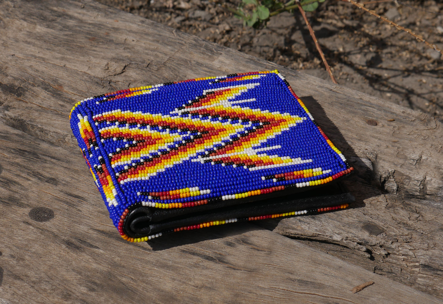 Blue Handmade beaded Leather Wallet seed bead Native American Beadwork| traditional gifts for men and women