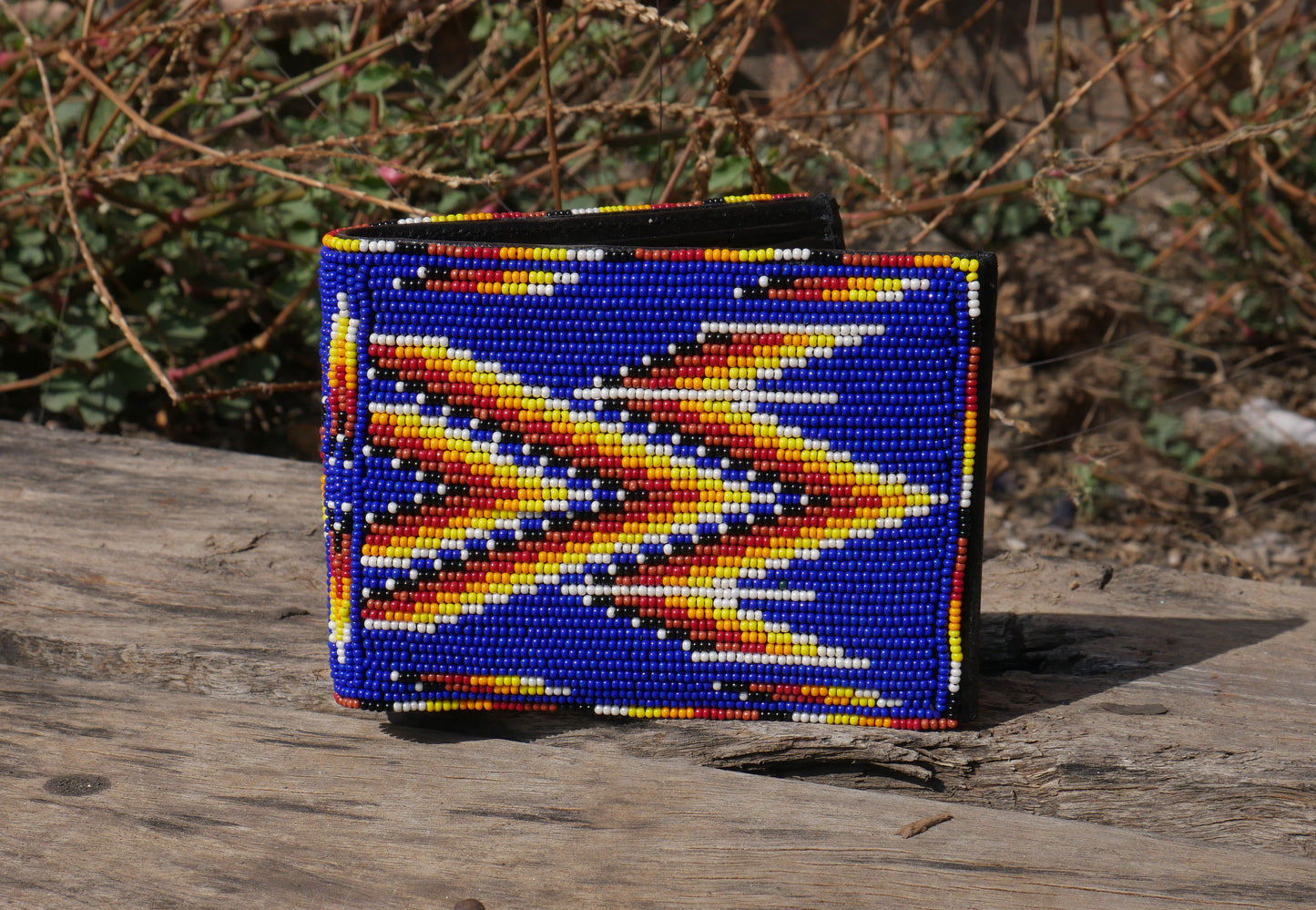 Blue Handmade beaded Leather Wallet seed bead Native American Beadwork| traditional gifts for men and women