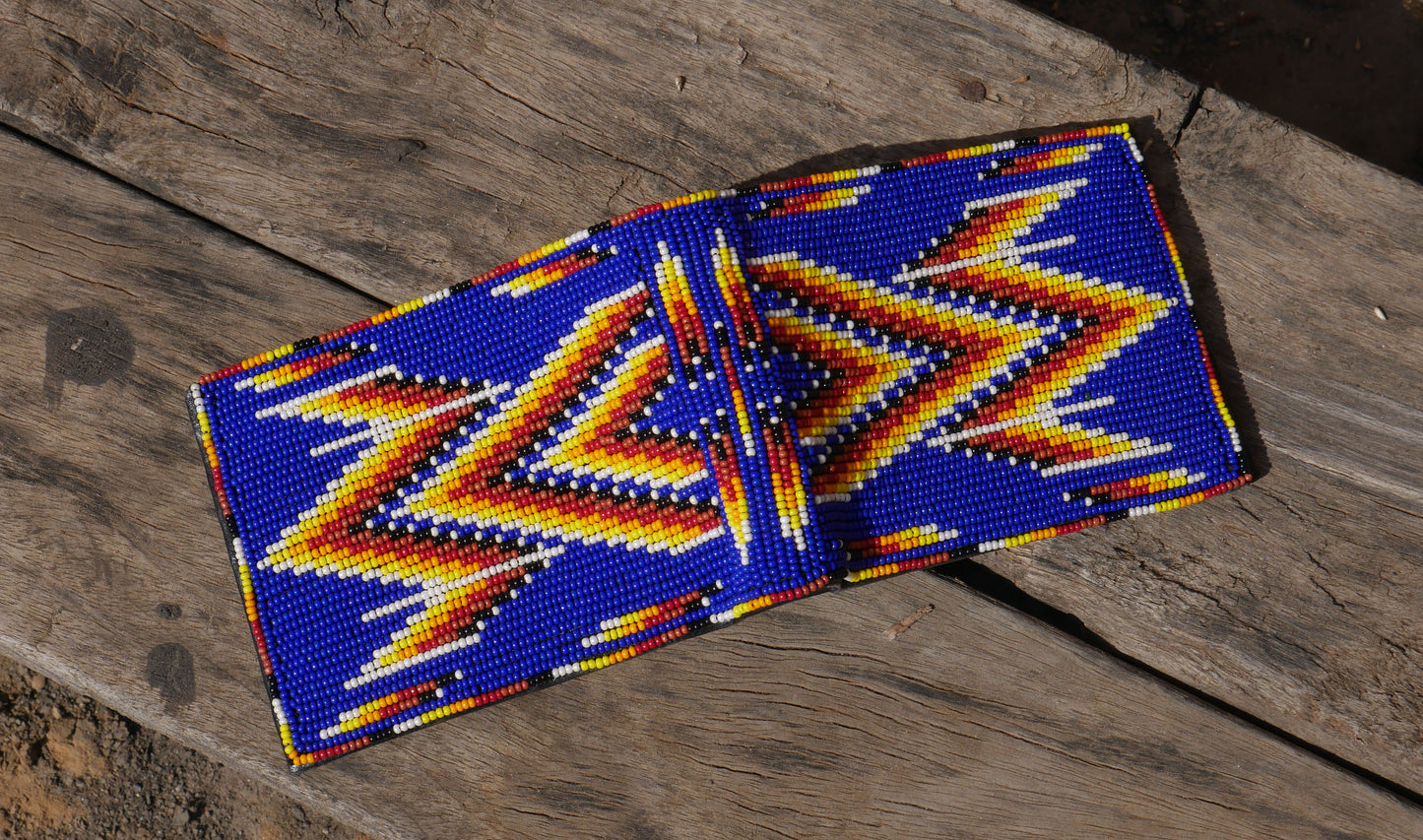 Blue Handmade beaded Leather Wallet seed bead Native American Beadwork| traditional gifts for men and women
