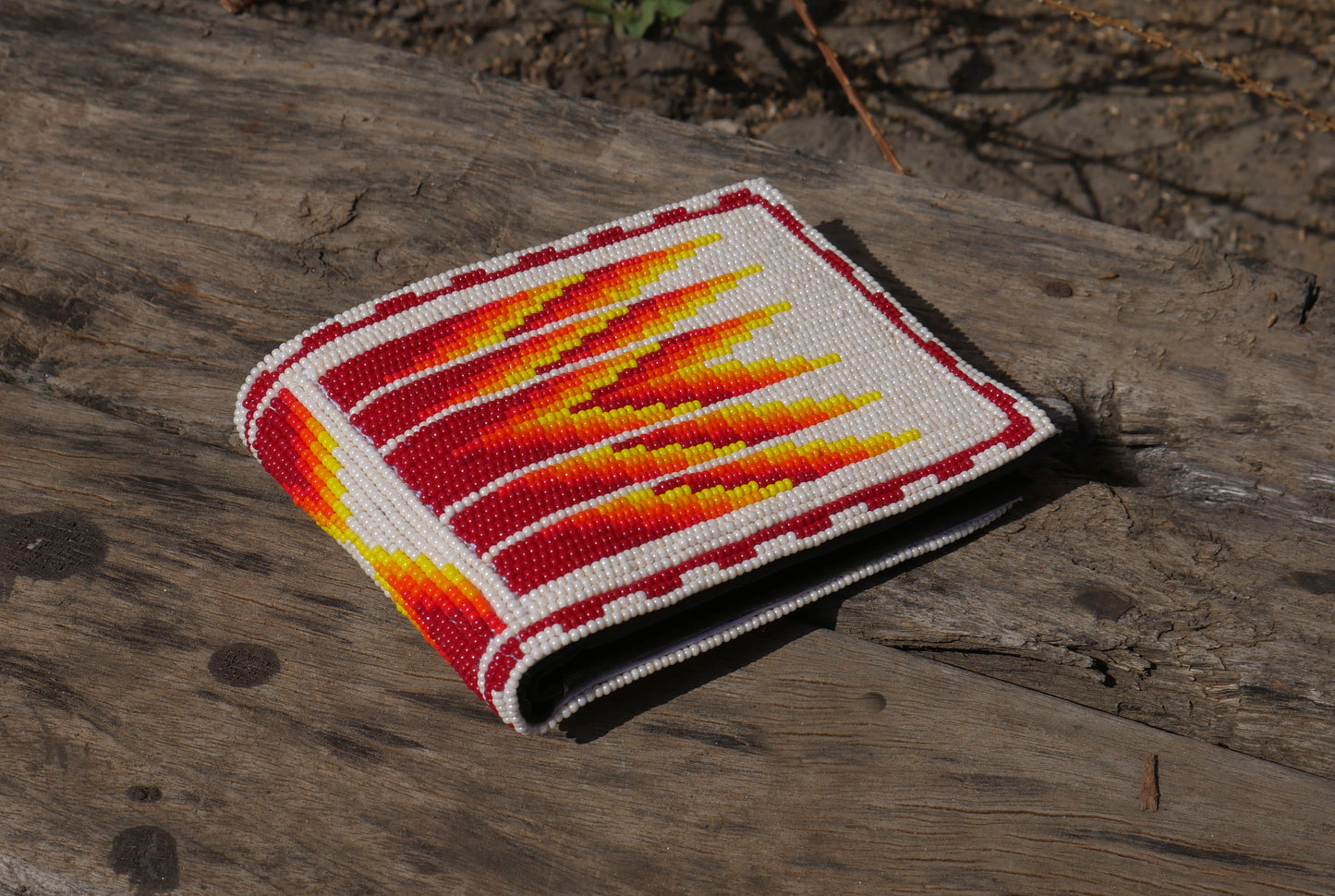 Red & Cream Handmade beaded Leather Wallet seed bead Native American Beadwork| traditional gifts for men and women