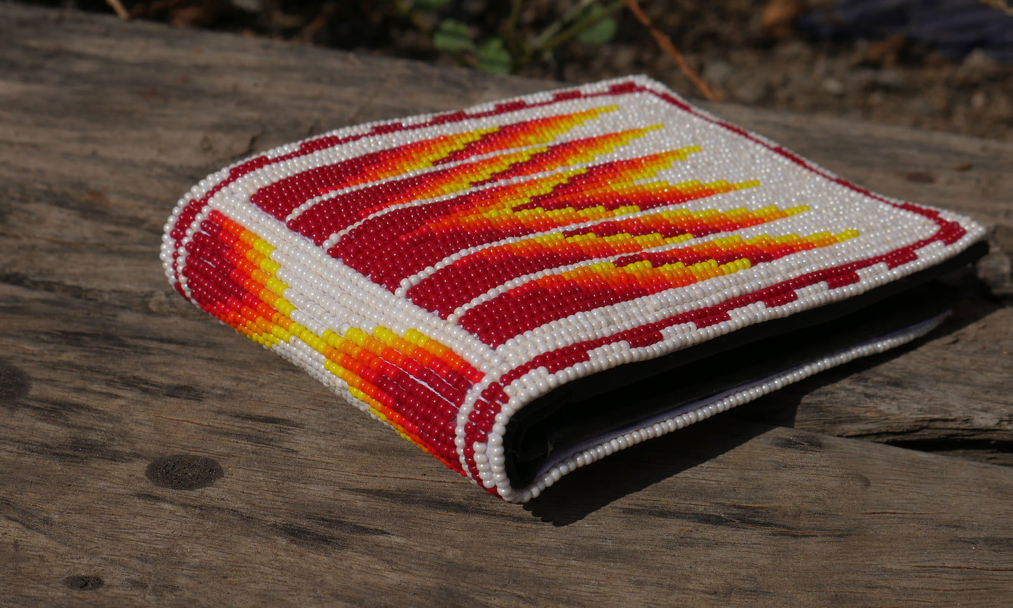 Red & Cream Handmade beaded Leather Wallet seed bead Native American Beadwork| traditional gifts for men and women