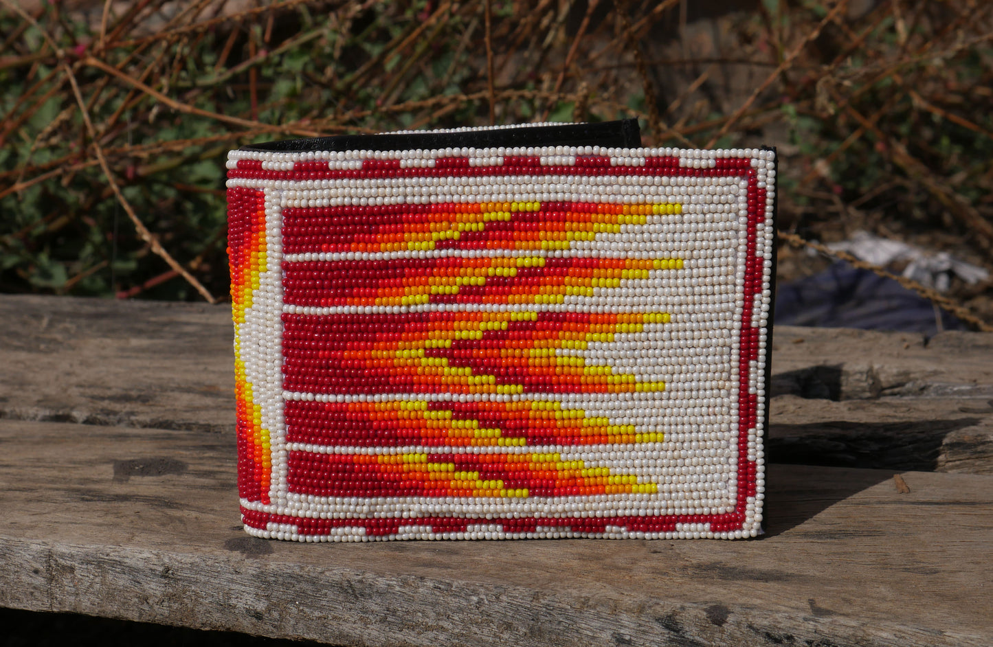 Red & Cream Handmade beaded Leather Wallet seed bead Native American Beadwork| traditional gifts for men and women