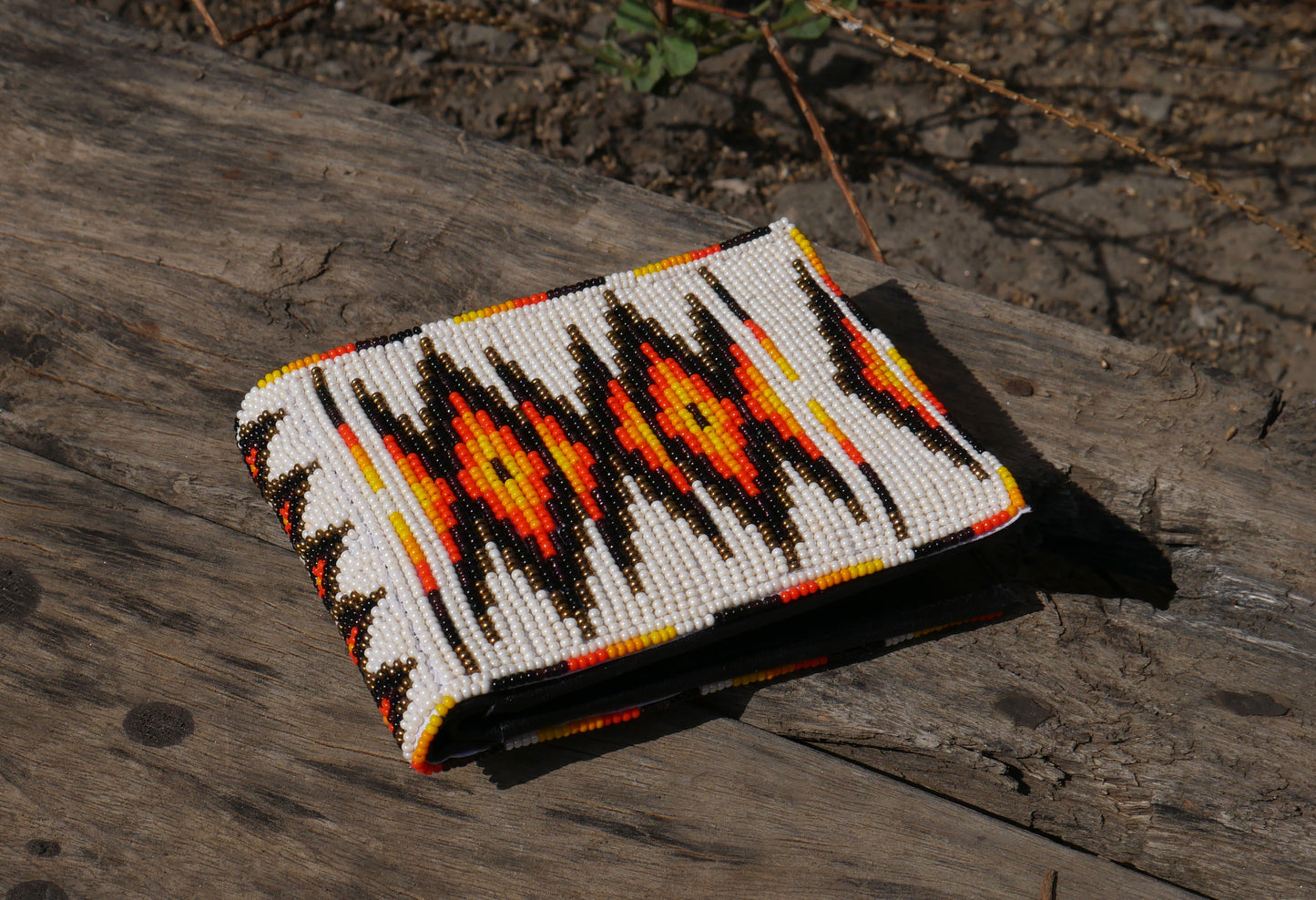 Cream Handmade beaded Leather Wallet seed bead Native American Beadwork| traditional gifts for men and women