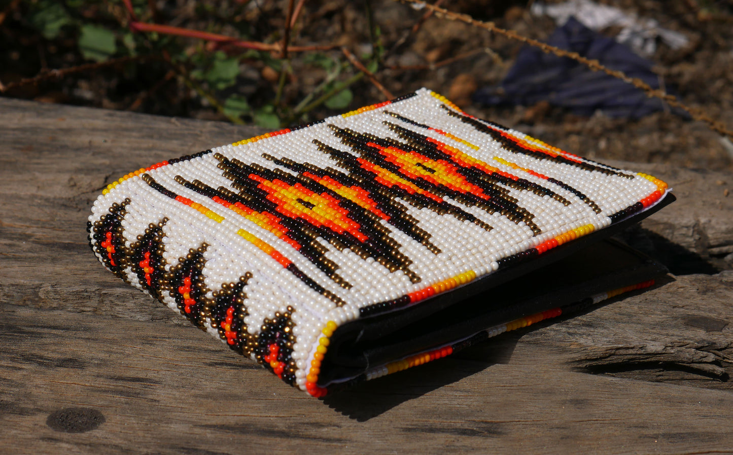 Cream Handmade beaded Leather Wallet seed bead Native American Beadwork| traditional gifts for men and women