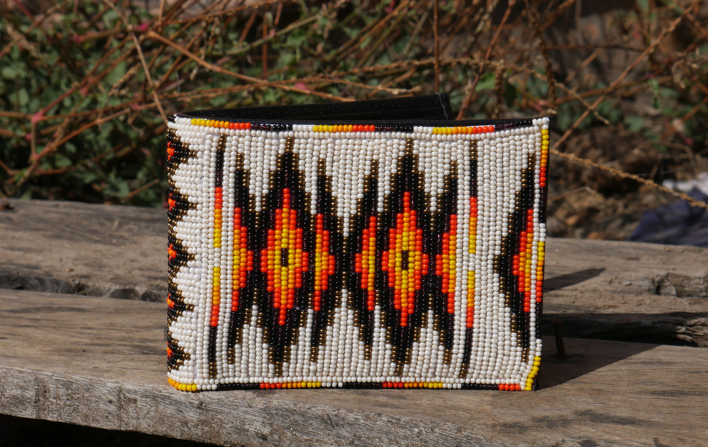 Cream Handmade beaded Leather Wallet seed bead Native American Beadwork| traditional gifts for men and women