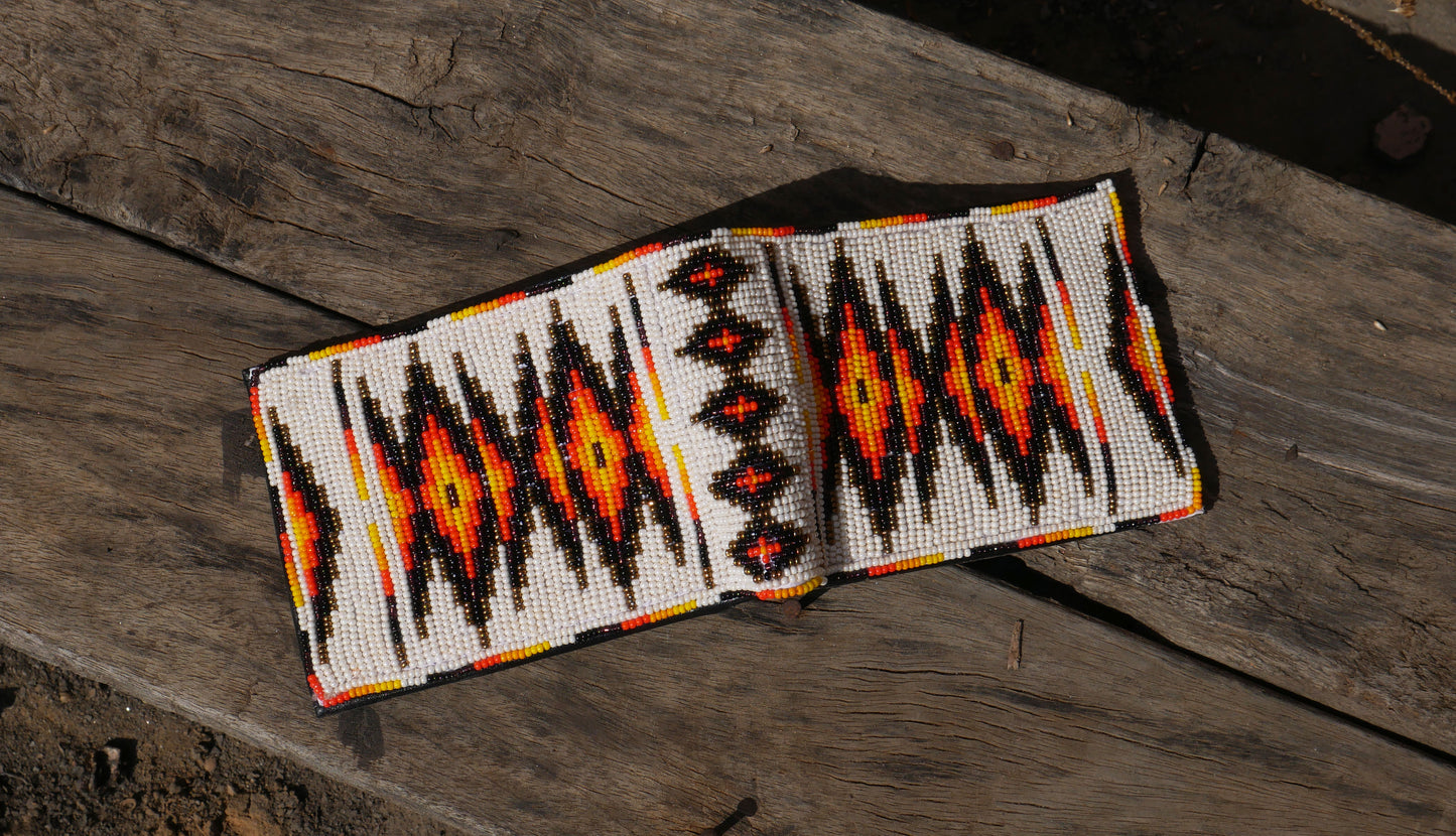 Cream Handmade beaded Leather Wallet seed bead Native American Beadwork| traditional gifts for men and women
