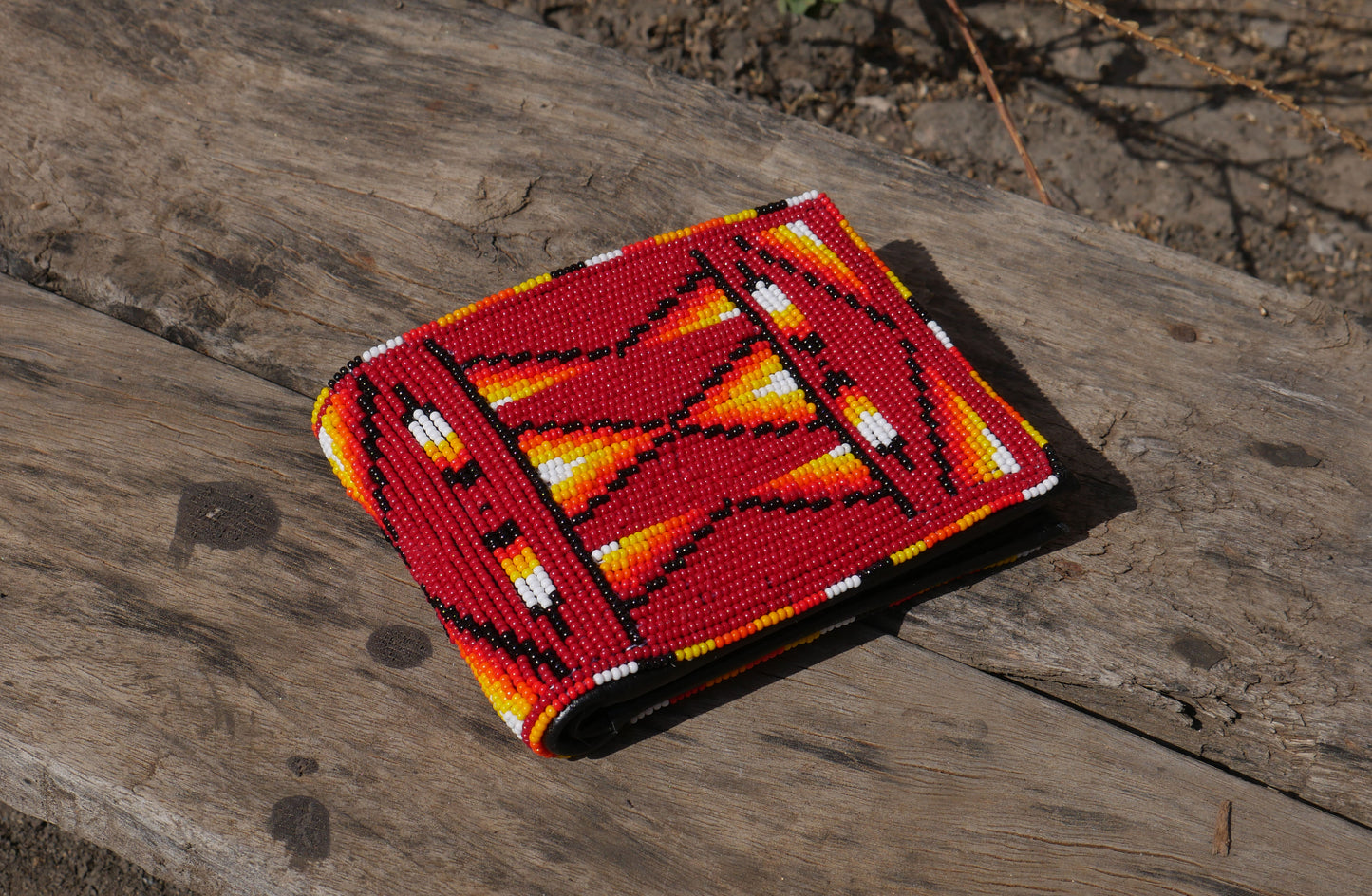 Brownish Red Handmade beaded Leather Wallet seed bead Native American Beadwork| traditional gifts for men and women