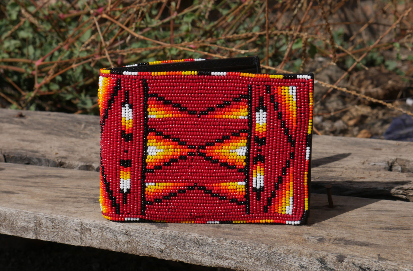 Brownish Red Handmade beaded Leather Wallet seed bead Native American Beadwork| traditional gifts for men and women