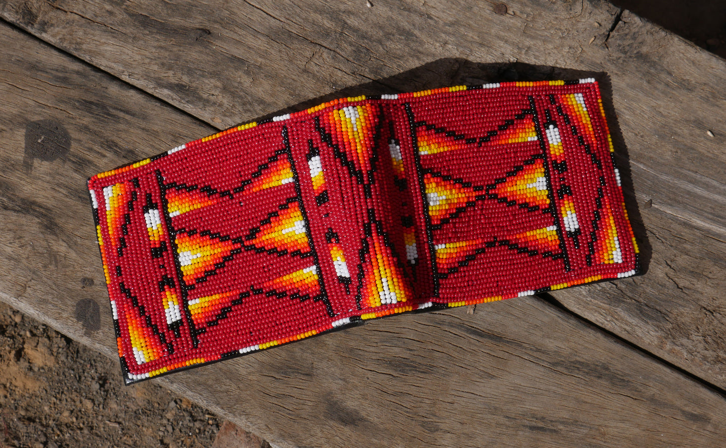 Brownish Red Handmade beaded Leather Wallet seed bead Native American Beadwork| traditional gifts for men and women