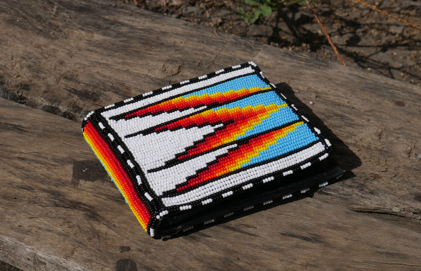 White - Sky-Blue Handmade beaded Leather Wallet seed bead Native American Beadwork| traditional gifts for men and women