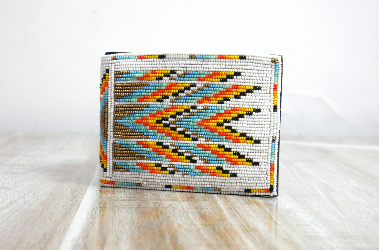 White Handmade beaded Leather Wallet seed bead Native American Beadwork| traditional gifts for men and women