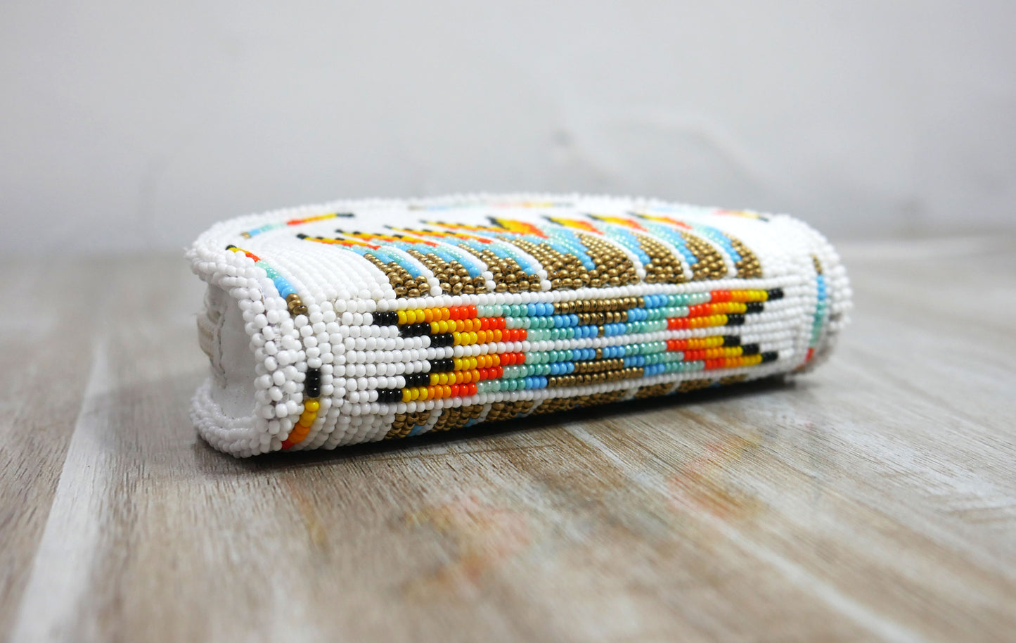 White Native American Beaded Coin Purse, Change Purse For Women, Zippered Change Pouch Wallet, Small Leather Pouch, designer key pouch
