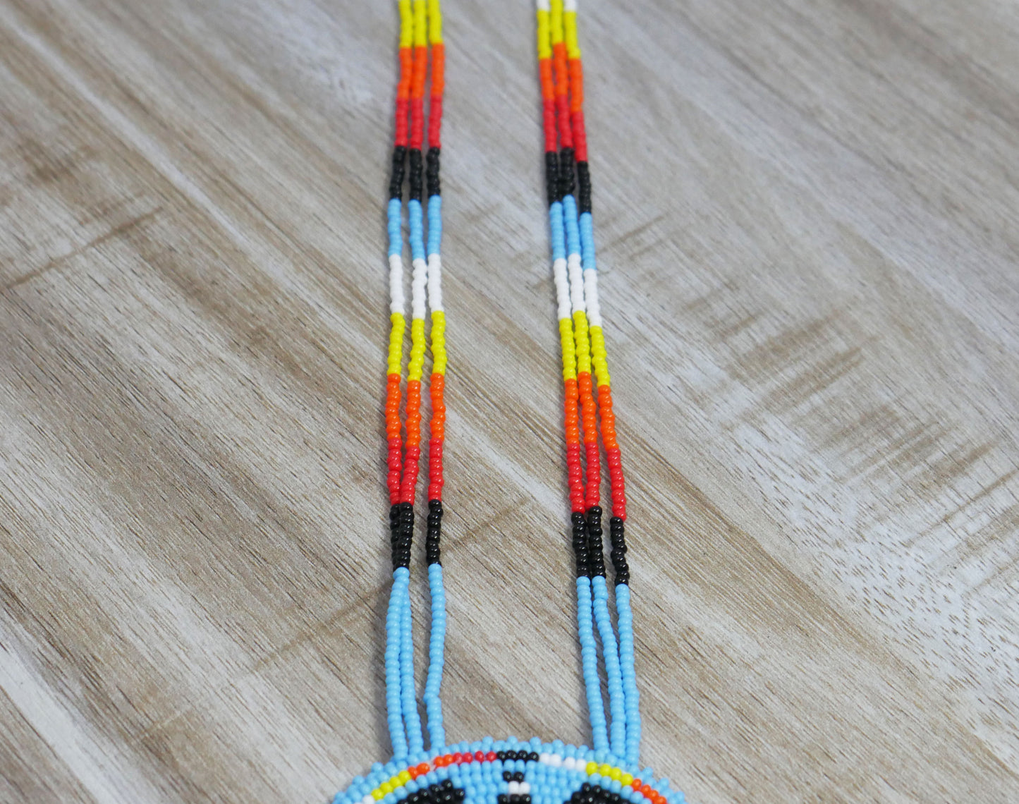 Sky-Blue Native American Eagle Beaded Medallion Necklace ( Handmade )