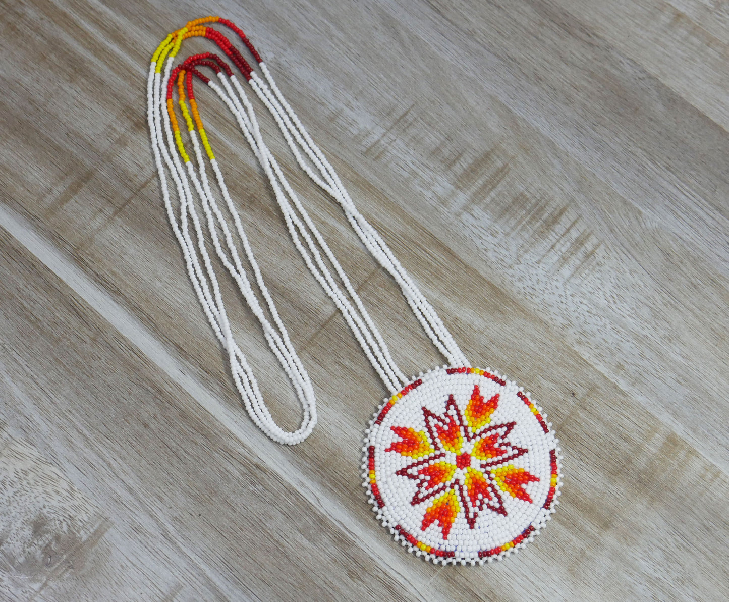 White Native American Arrow Beaded Medallion Necklace ( Handmade )