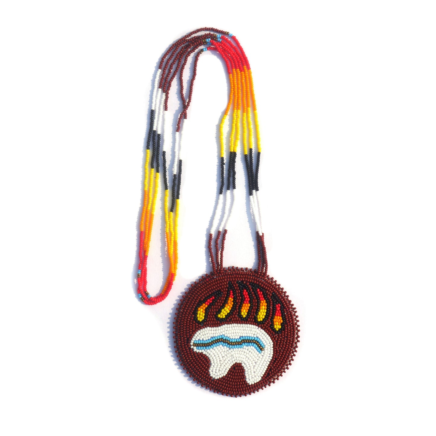 Brown Native American Bear-Paw Beaded Medallion Necklace ( Handmade )