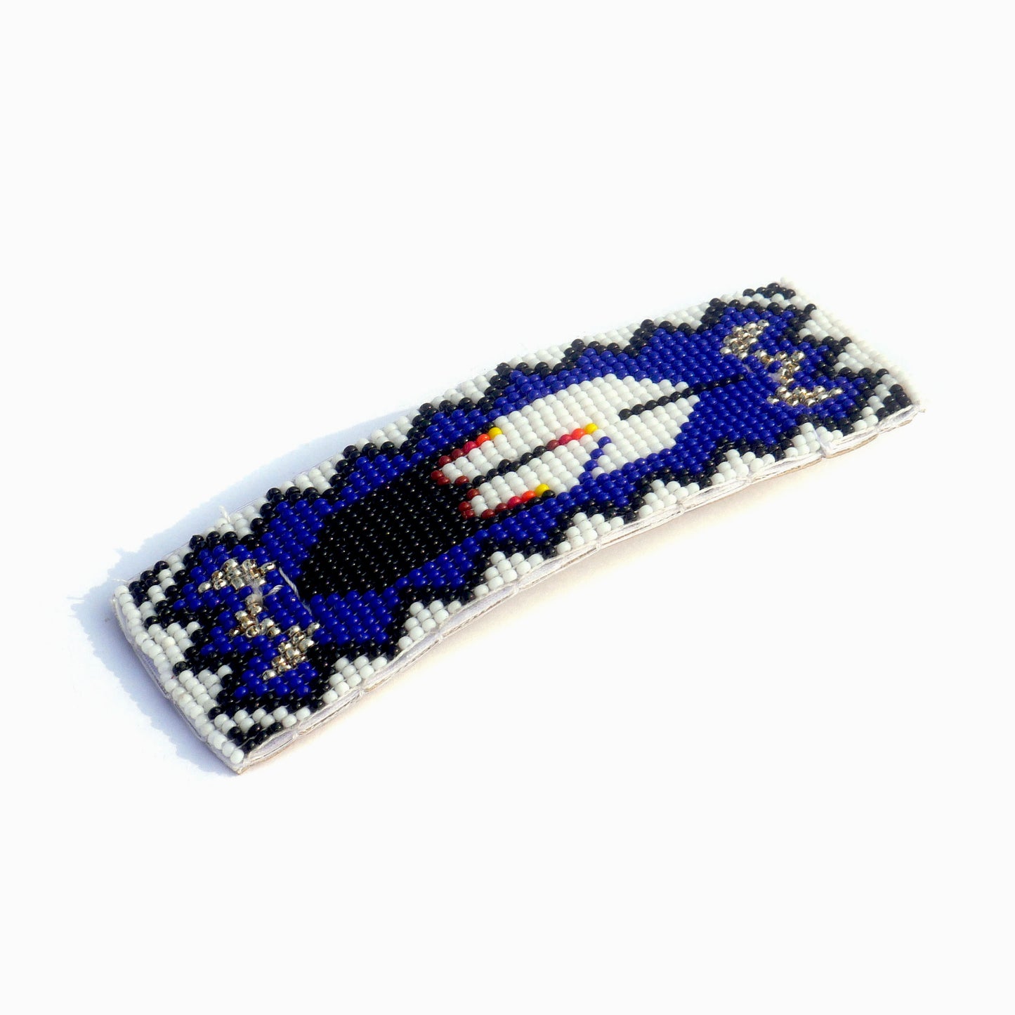 Blue Feather Beaded Hair Clips Native American Handmade Beaded Hair Baw Beaded Barrette