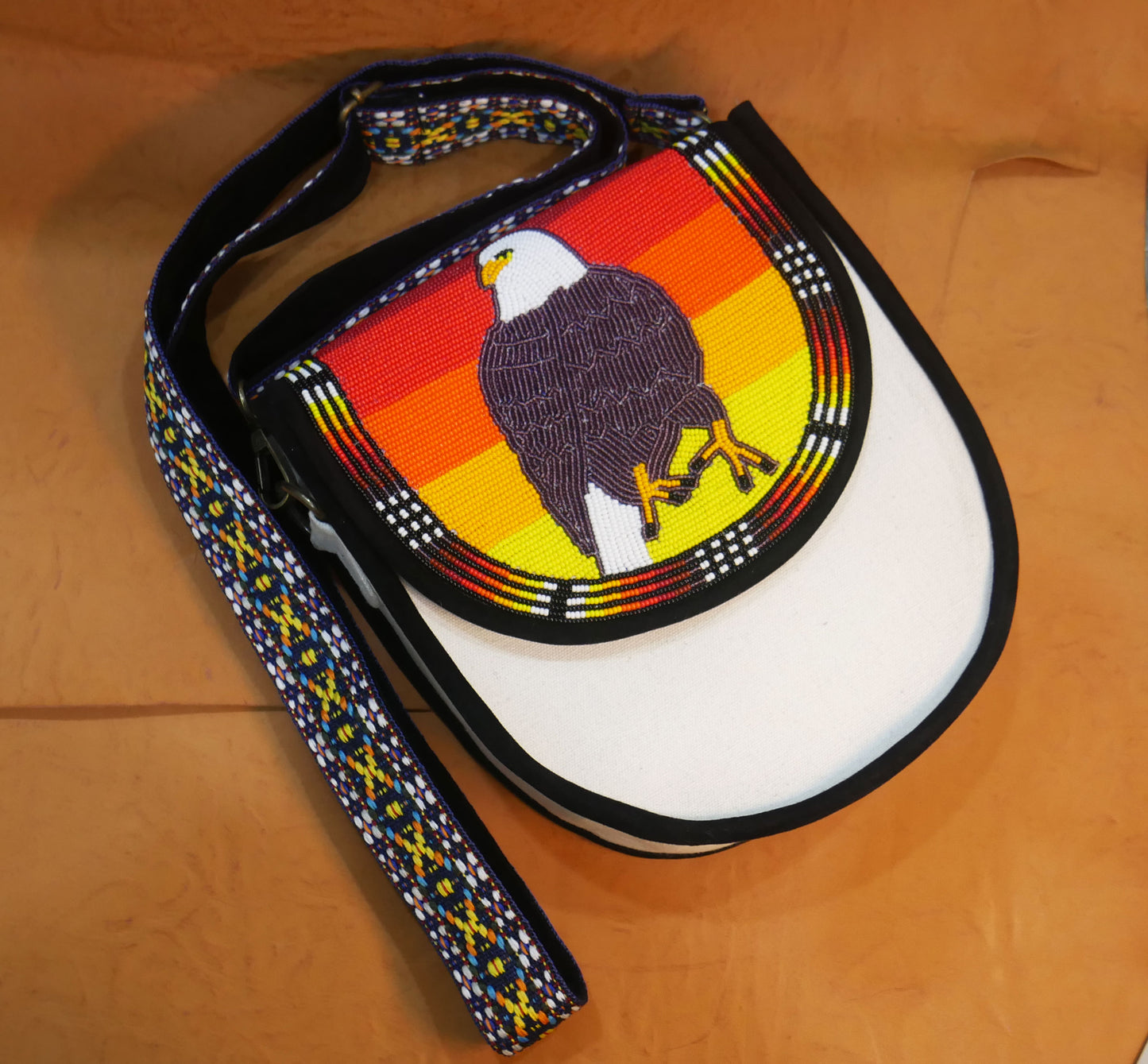 Handmade Beaded Canvas Crossbody Bag , Shoulder Bag, Gift for Her, Gift for him (Eagle)