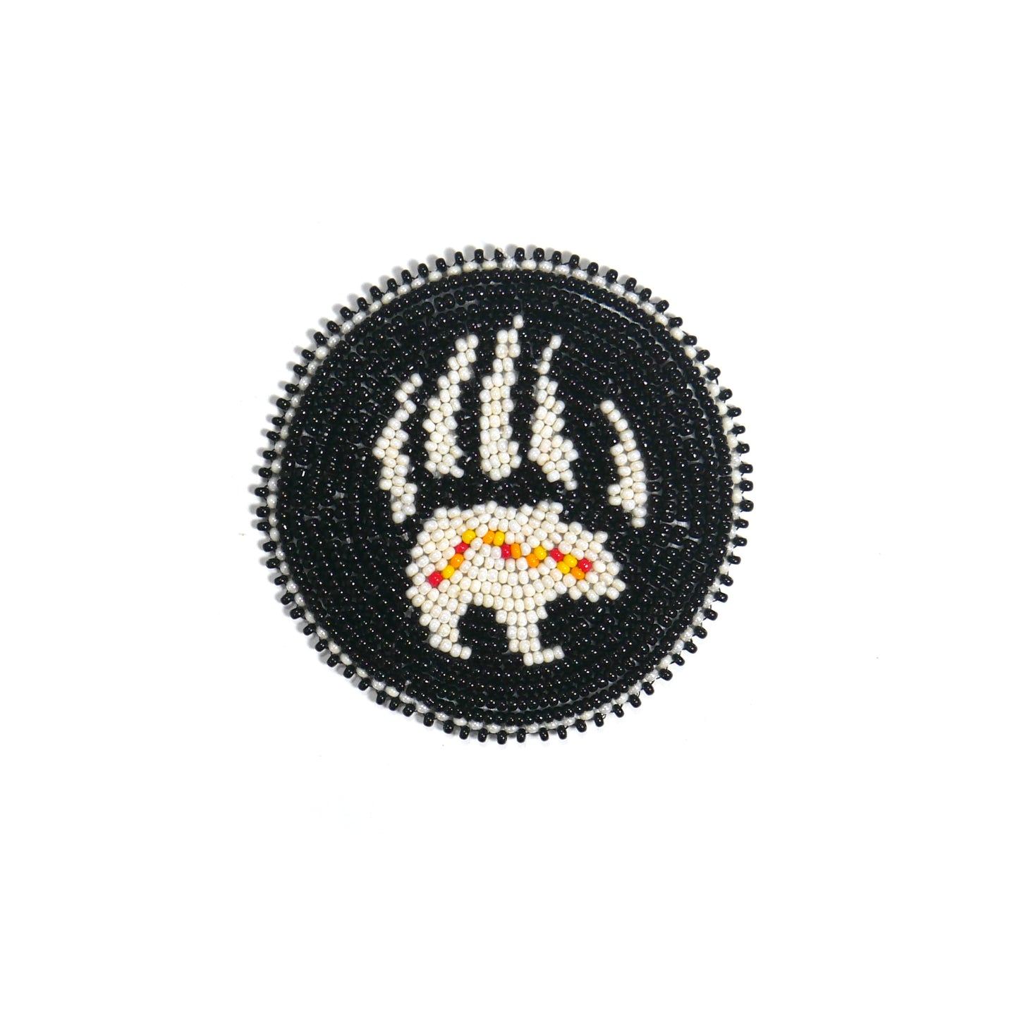 Black & Cream Bear Paw HANDMADE NATIVE AMERICAN BEADED CRAFT APPLIQUE PATCH ROSETTE 2.5 inch