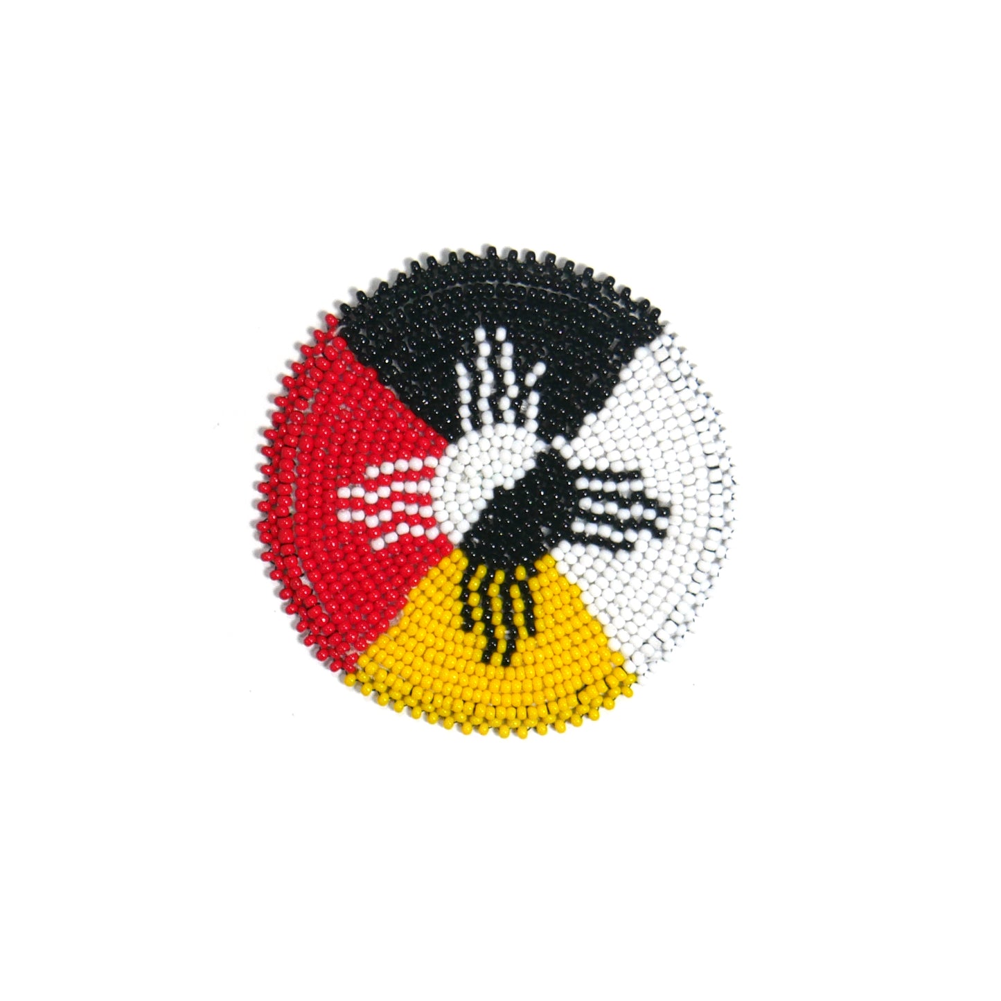 Red Black yellow & White Medicine Wheel HANDMADE NATIVE AMERICAN BEADED CRAFT APPLIQUE PATCH ROSETTE 2.5 inch
