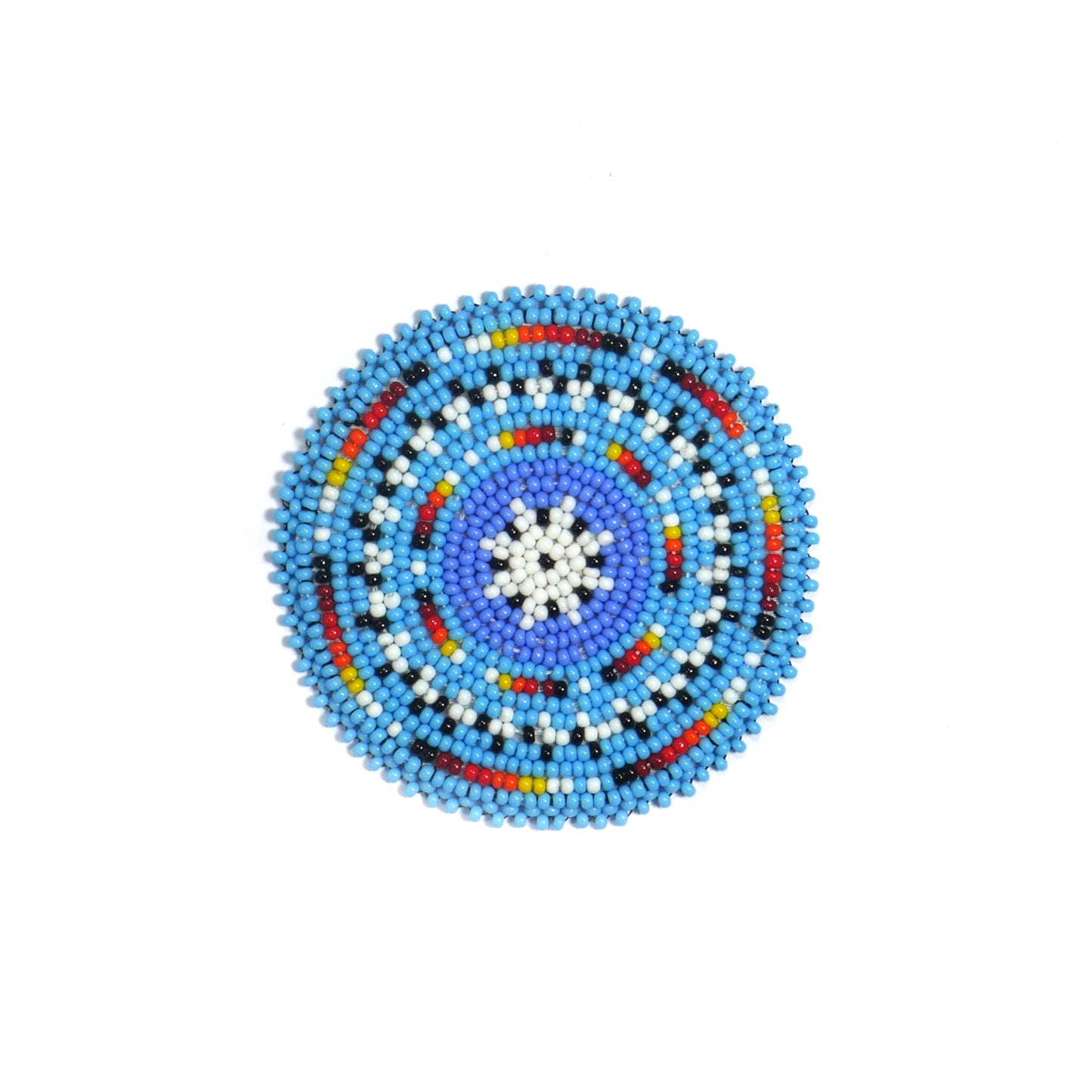 SKY-BLUE GEOMETRIC HANDMADE NATIVE AMERICAN BEADED CRAFT APPLIQUE PATCH ROSETTE 2.5 inch