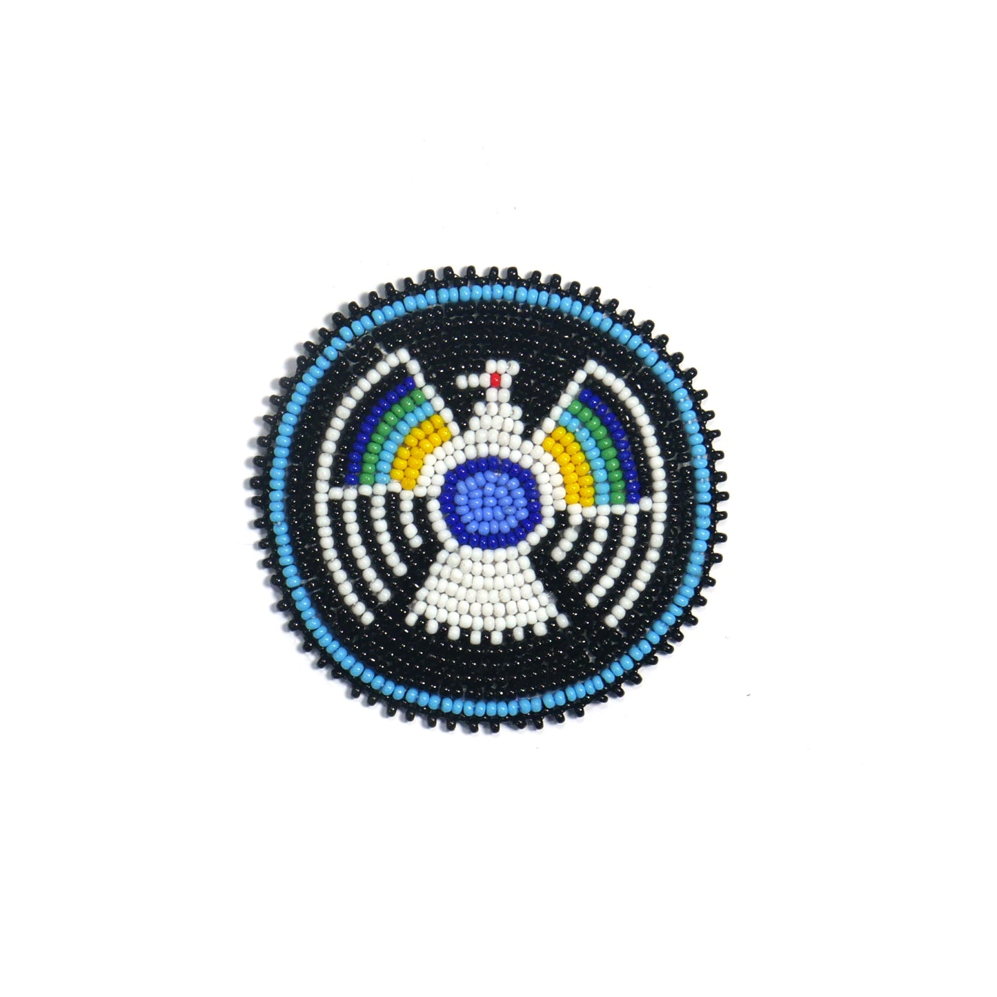 BLACK THUNDERBIRD HANDMADE NATIVE AMERICAN BEADED CRAFT APPLIQUE PATCH ROSETTE 2.5 inch