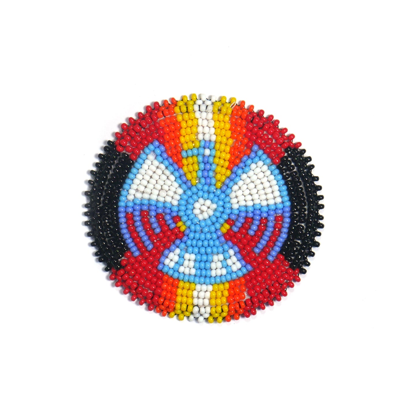 RED THUNDERBIRD HANDMADE NATIVE AMERICAN BEADED CRAFT APPLIQUE PATCH ROSETTE 2.5 inch